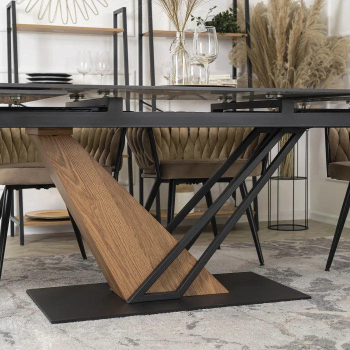 Elite REX Extendable Rectangular Dining Table 160–220 cm Ceramic Black Marble/Walnut Modern Loft