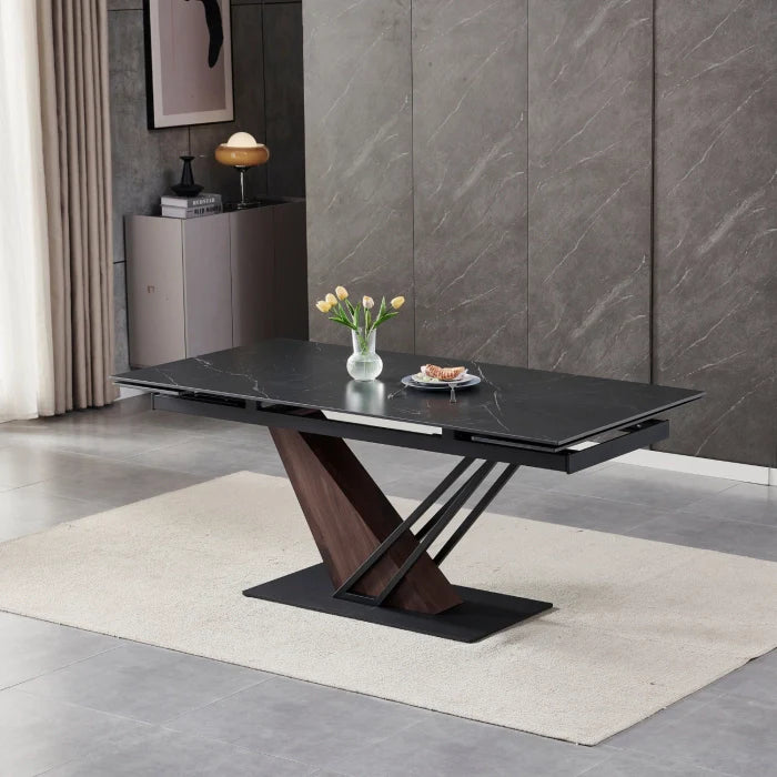Elite REX 2 Ausziehbarer rechteckiger Esstisch 180–240 cm Keramik Schwarzmarmor/Nussbaum Modern Loft