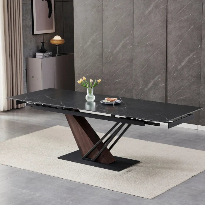 Elite REX 2 Extendable Rectangular Dining Table 180–240 cm Ceramic Black Marble/Walnut Modern Loft