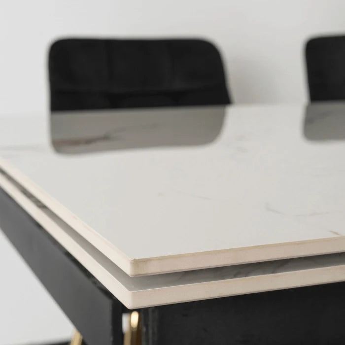 Elite IBIZA Esstisch 160–240 cm, Weißer Marmor/Gold, Modernes Loft