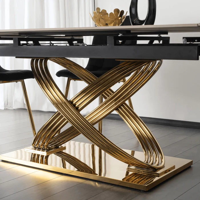 Elite IBIZA Esstisch 160–240 cm, Weißer Marmor/Gold, Modernes Loft