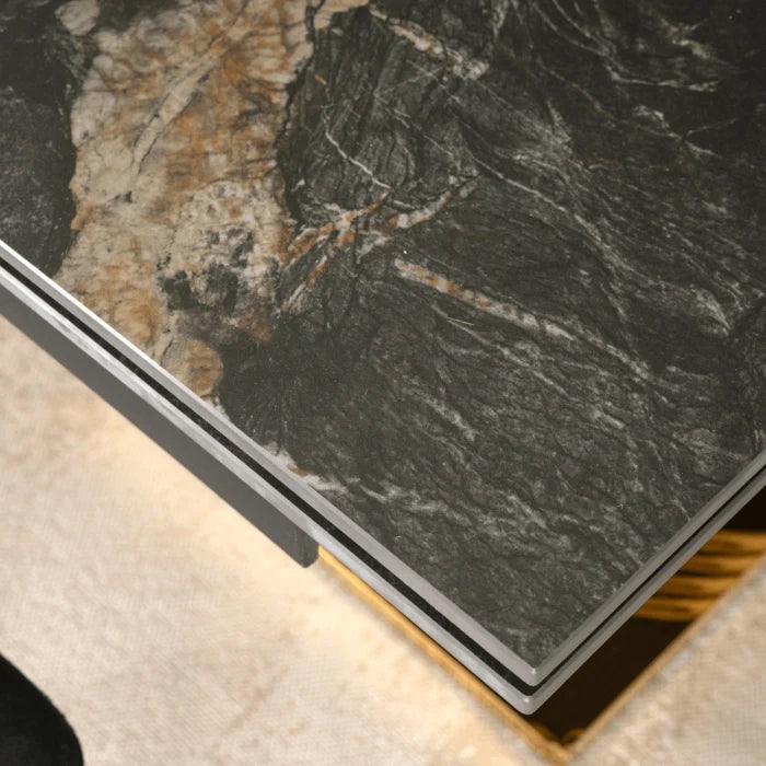 Elite IBIZA Esstisch 160–240 cm, Schwarzer Marmor/Gold, Modernes Loft