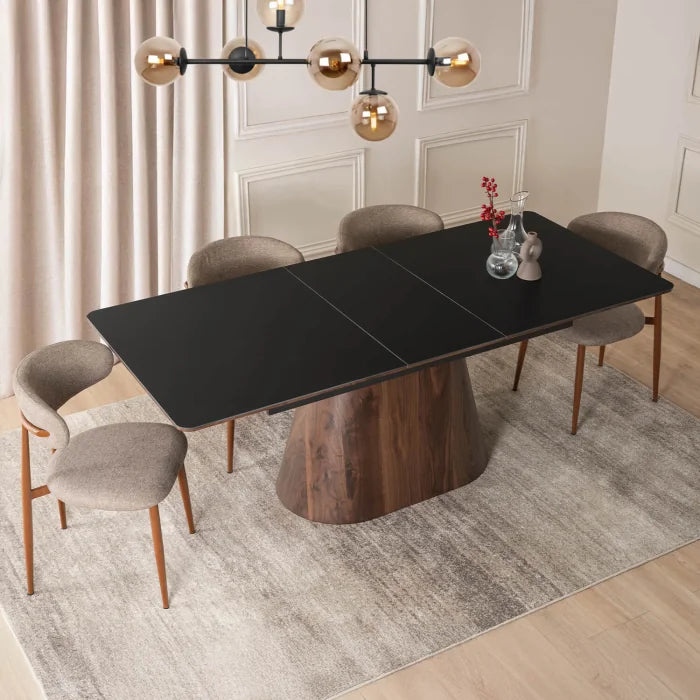 Elite LISBON Extendable Rectangular Dining Table 160–200 cm Ceramic Black/Walnut Dining Table Modern
