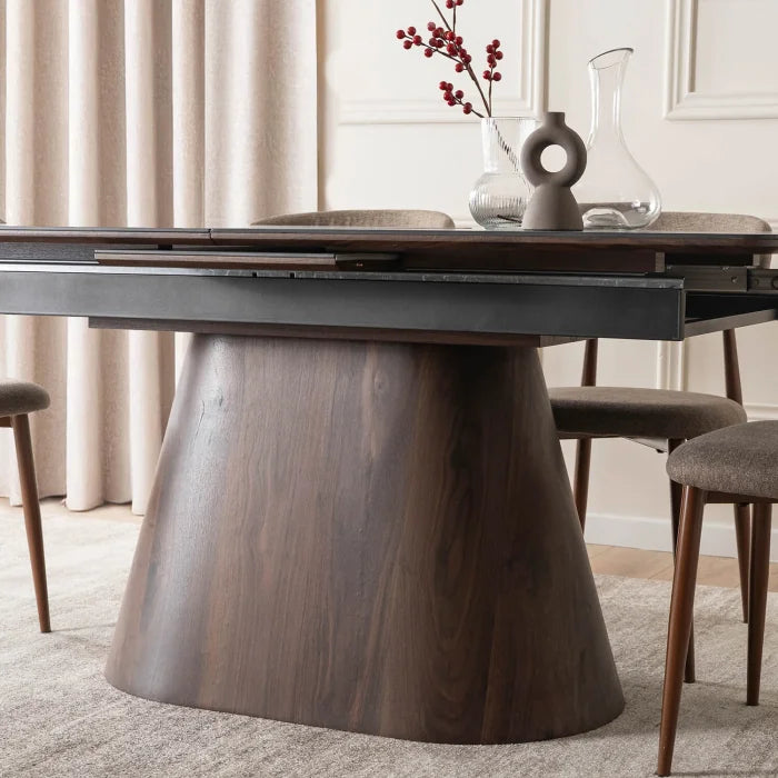 Elite LISBON Extendable Rectangular Dining Table 160–200 cm Ceramic Black/Walnut Dining Table Modern