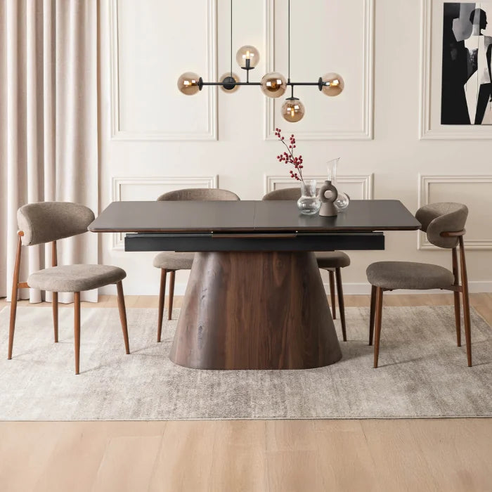 Elite LISBON Extendable Rectangular Dining Table 160–200 cm Ceramic Black/Walnut Dining Table Modern