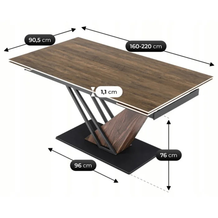 Elite REX Extendable Rectangular Dining Table 160–220 cm Ceramic Dark Brown/Black Modern Loft