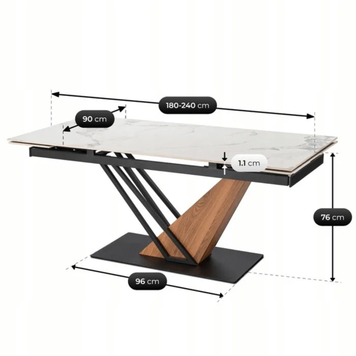 Elite REX 2 Ausziehbarer rechteckiger Esstisch 180–240 cm Keramik Weißmarmor/Schwarz Modern Loft