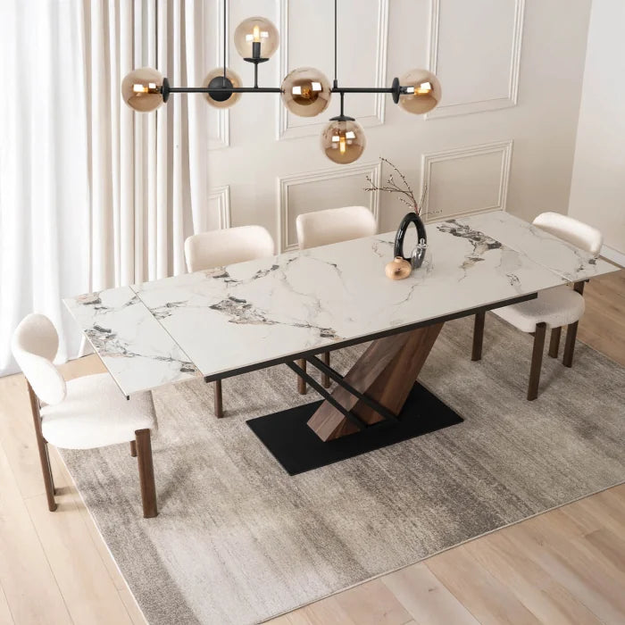 Elite REX 2 Extendable Rectangular Dining Table 180–240 cm Ceramic White Marble/Walnut Modern Loft