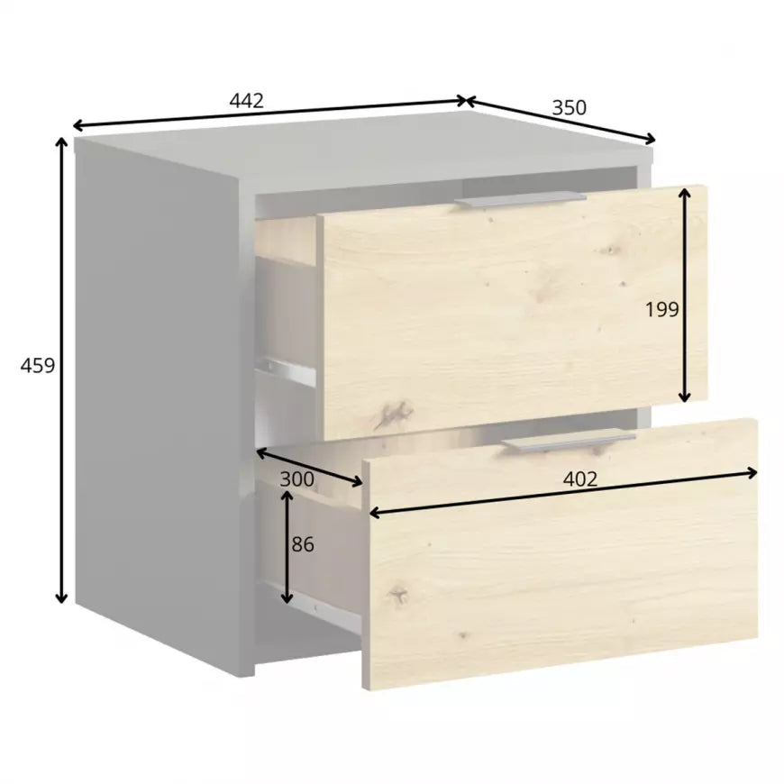 MO Rimini – Bedside Table 2S, Artisan Oak / Graphite