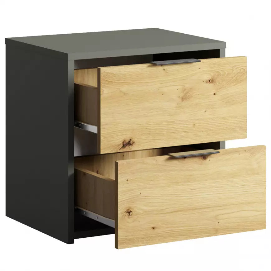 MO Rimini – Bedside Table 2S, Artisan Oak / Graphite
