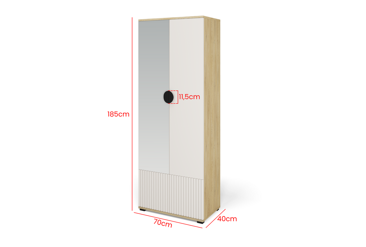 Bello 2-Door Wardrobe 70 cm – Configure Legs, Mirror & Overhead Cabinet | Cashmere & Cremona Oak