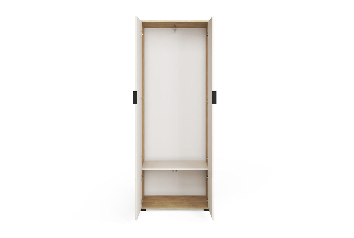 Bello 2-Door Wardrobe 70 cm – Configure Legs, Mirror & Overhead Cabinet | Cashmere & Cremona Oak