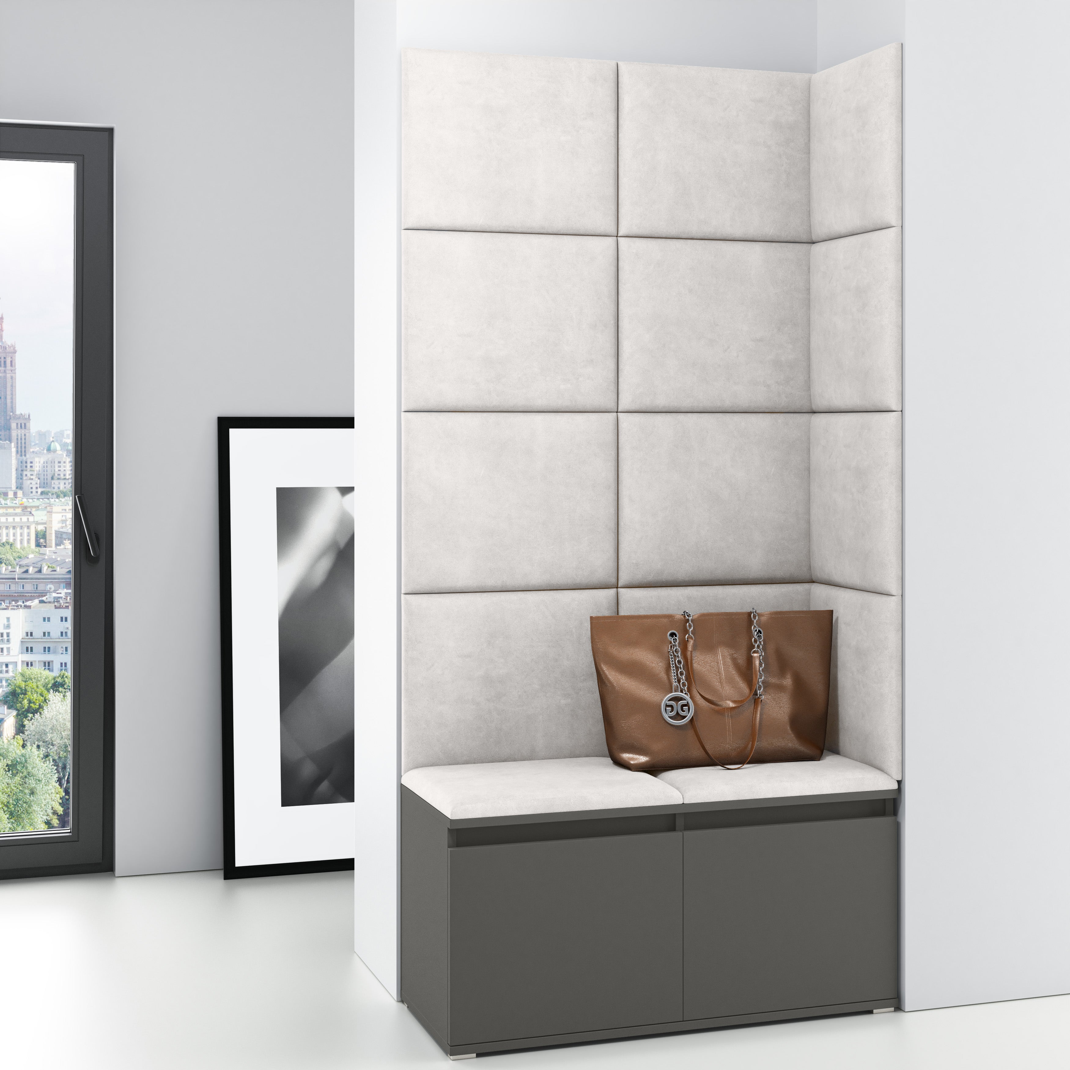 PK Emi 2 Flurschrank Graphit - Gepolsterte Paneele in verschiedenen Farben