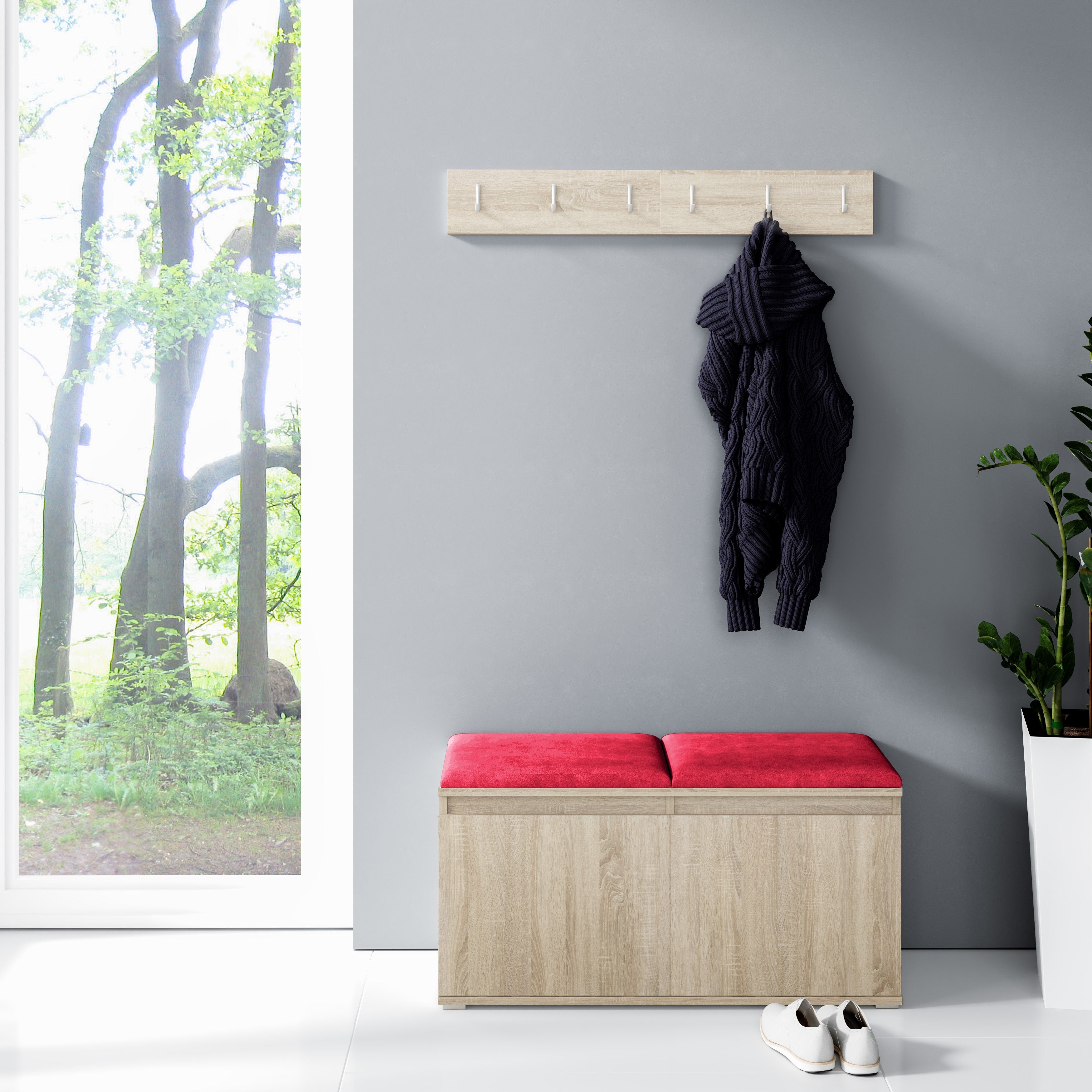 PK Emi 5 Hallway Wardrobe Sonoma - Upholstered Panels in Various Colours