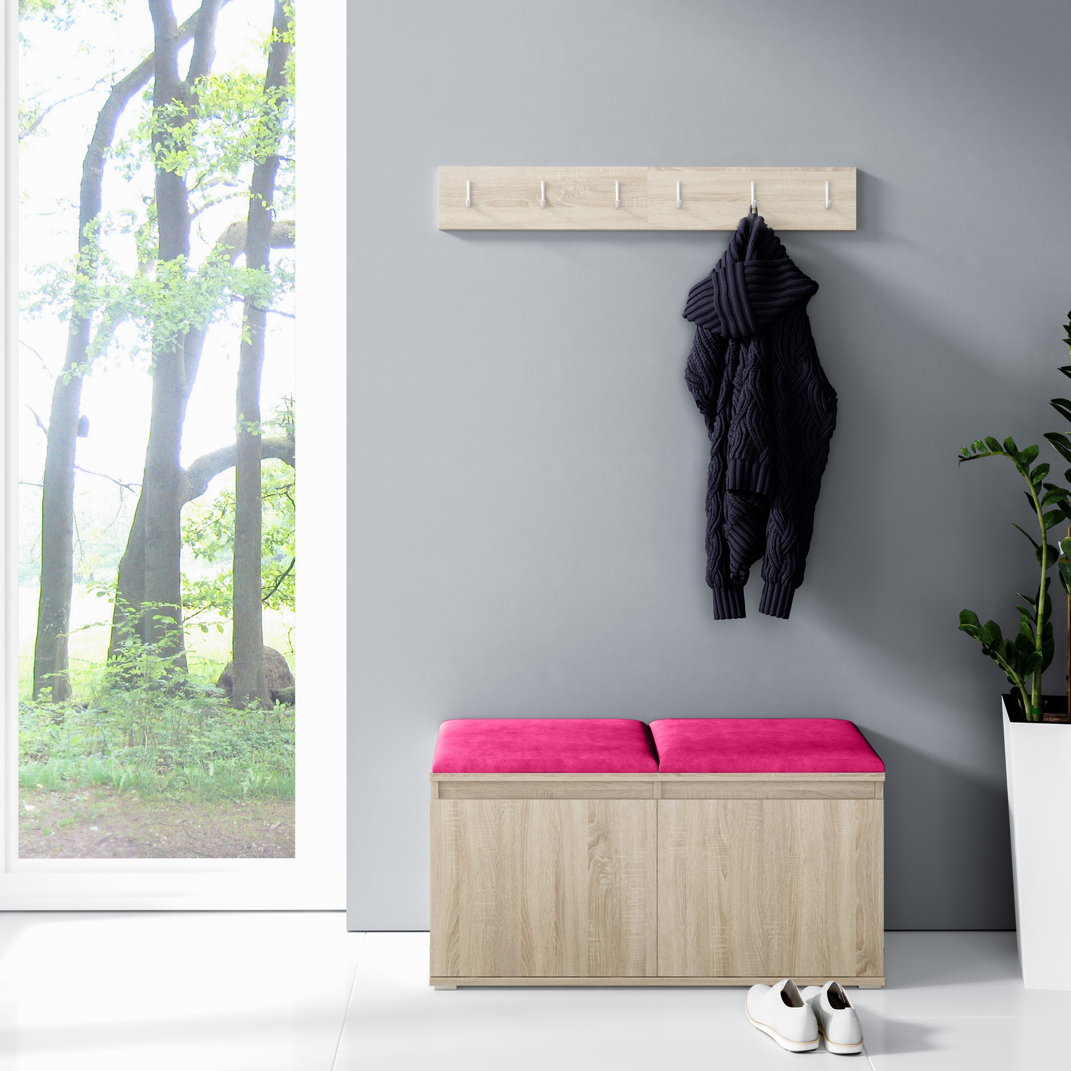 PK Emi 5 Hallway Wardrobe Sonoma - Upholstered Panels in Various Colours