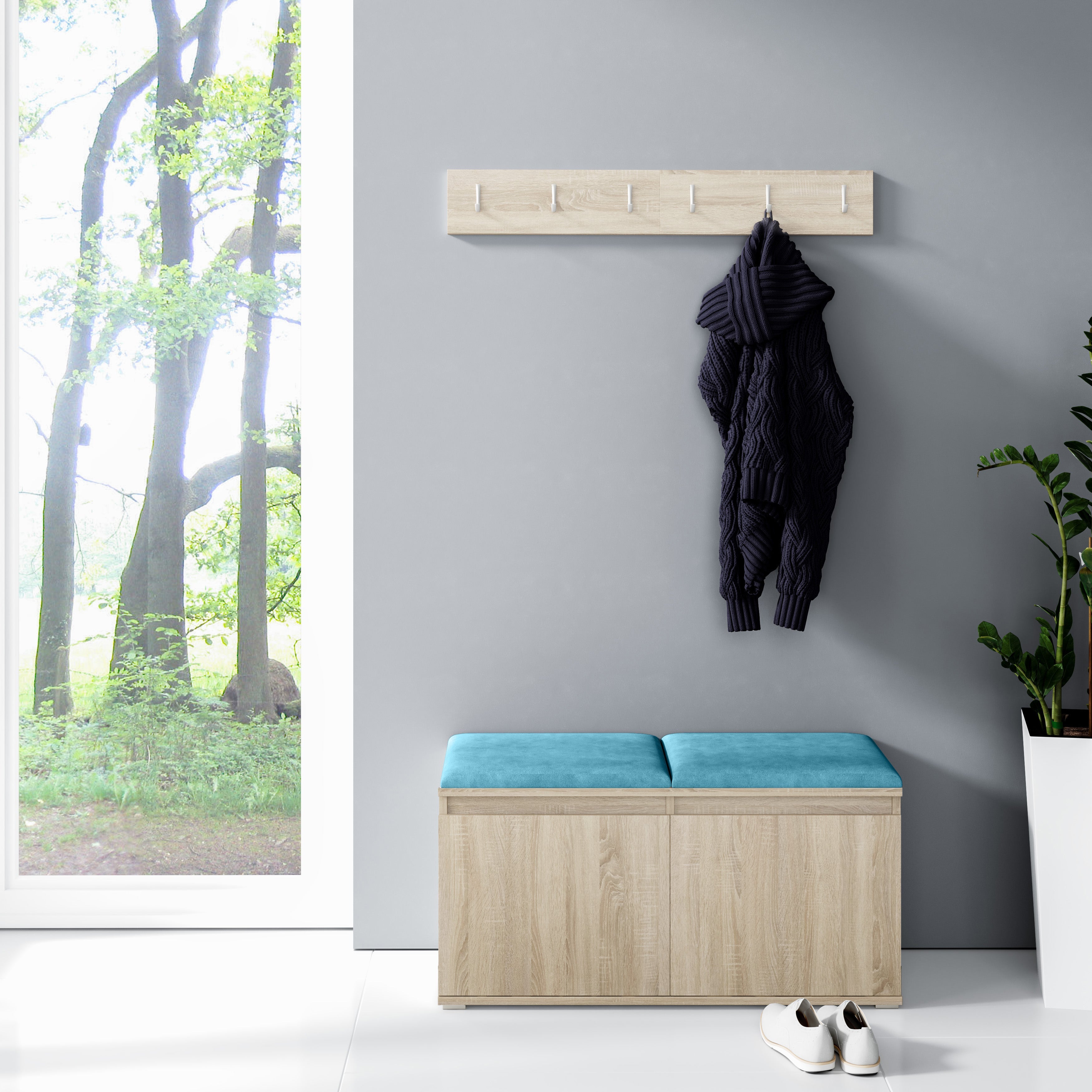 PK Emi 5 Hallway Wardrobe Sonoma - Upholstered Panels in Various Colours