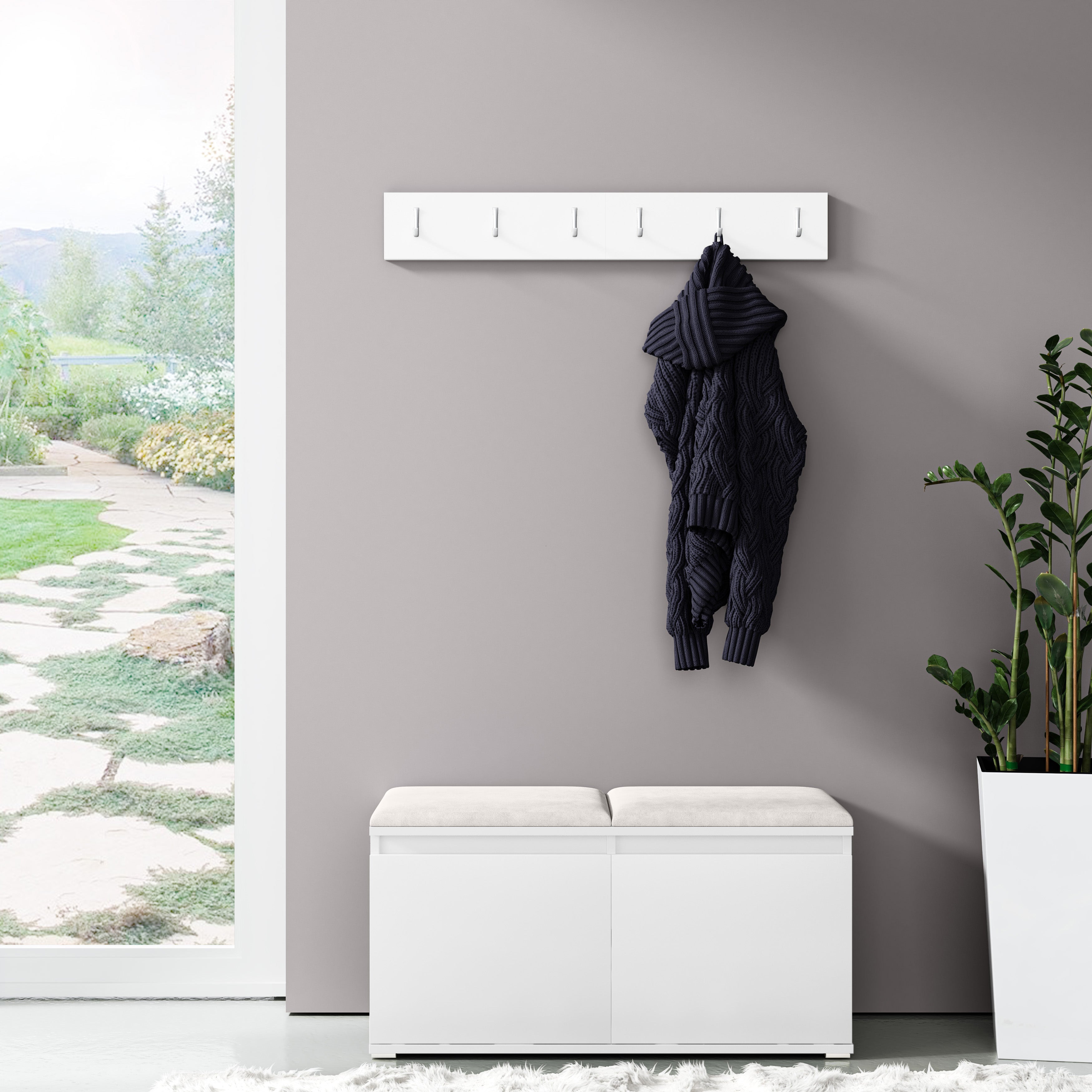 PK Emi 5 Hallway Wardrobe White - Upholstered Panels in Various Colours