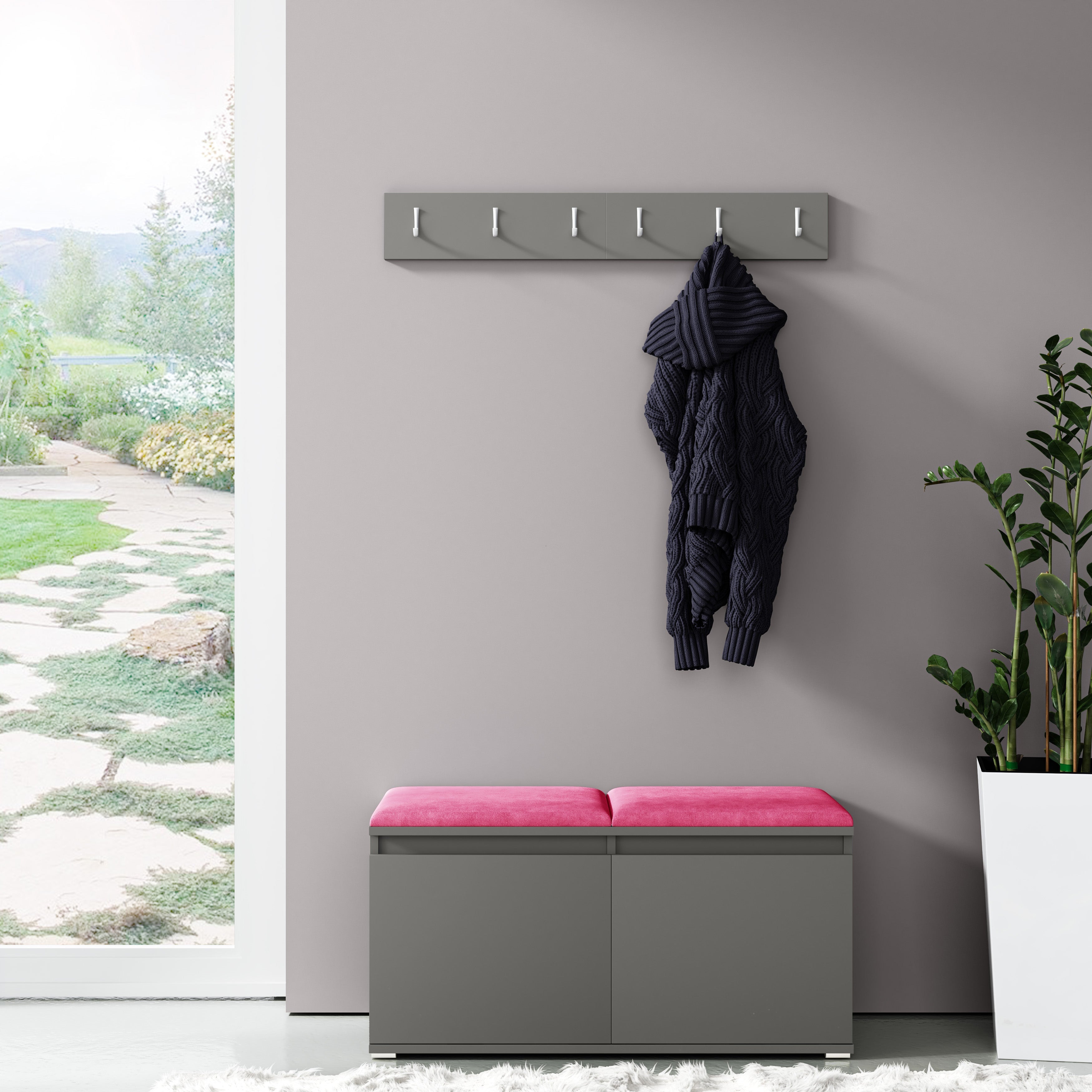 PK Emi 5 Hallway Wardrobe Graphite - Upholstered Panels in Various Colours