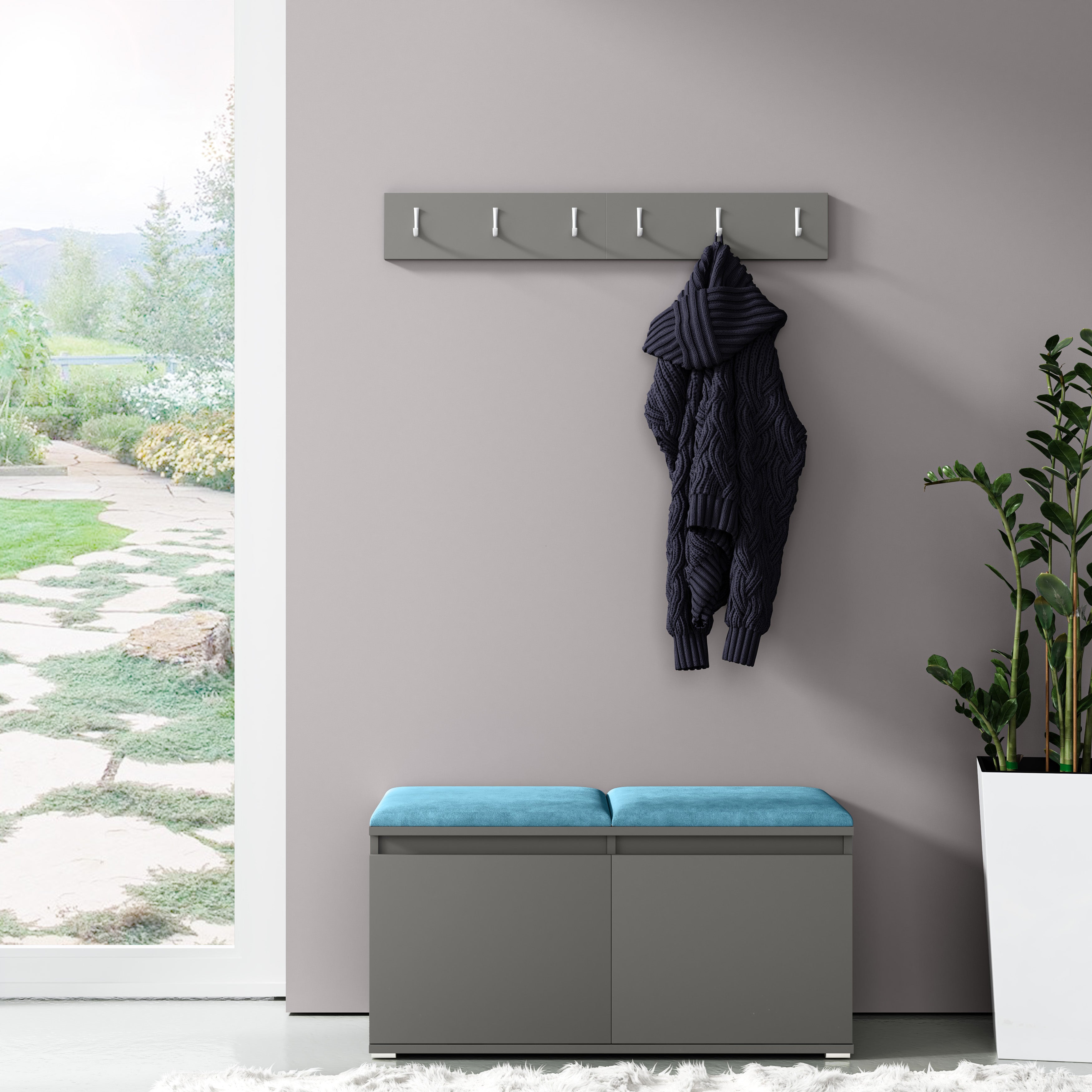 PK Emi 5 Hallway Wardrobe Graphite - Upholstered Panels in Various Colours