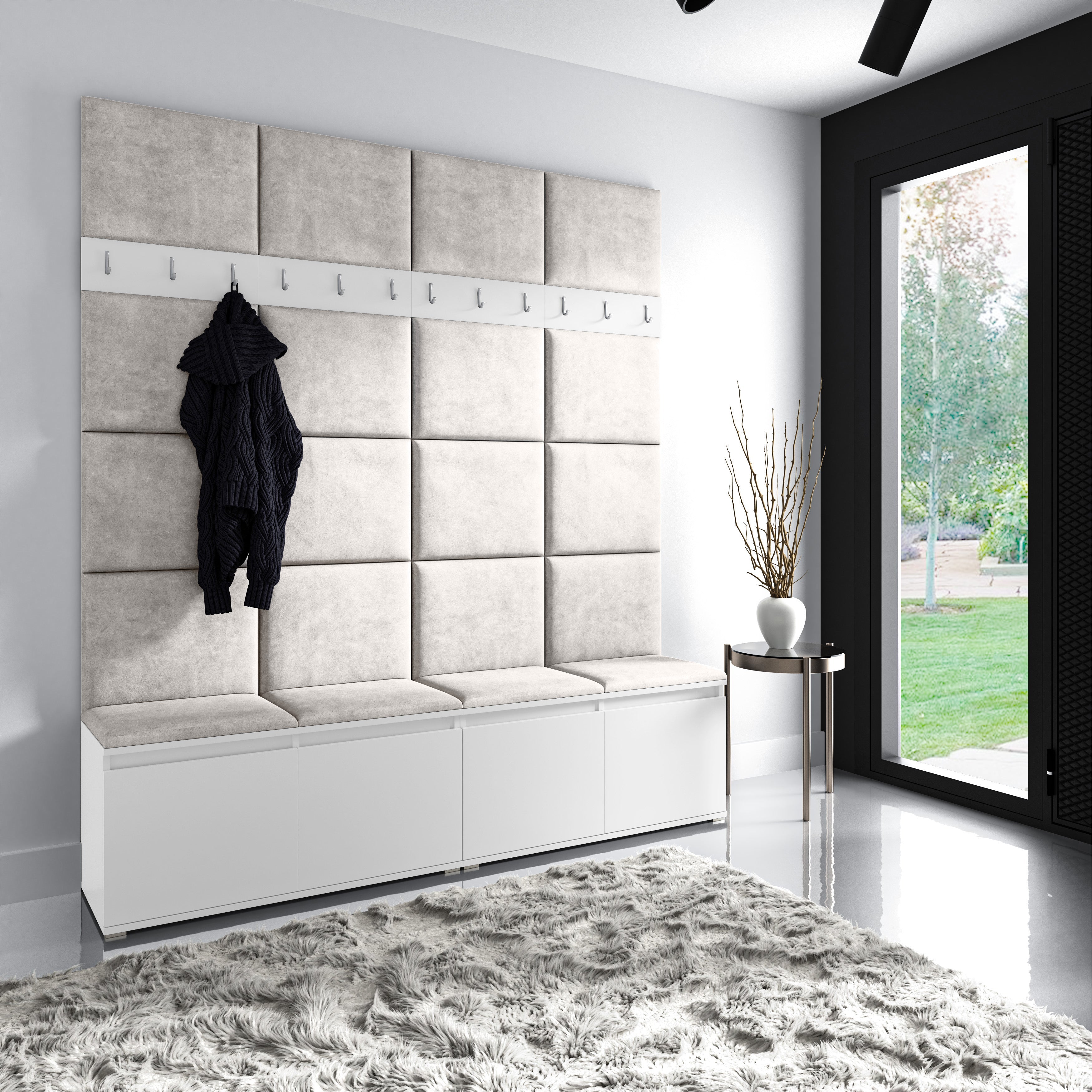 PK Emi 4 Hallway Wardrobe White - Upholstered Panels in Various Colours