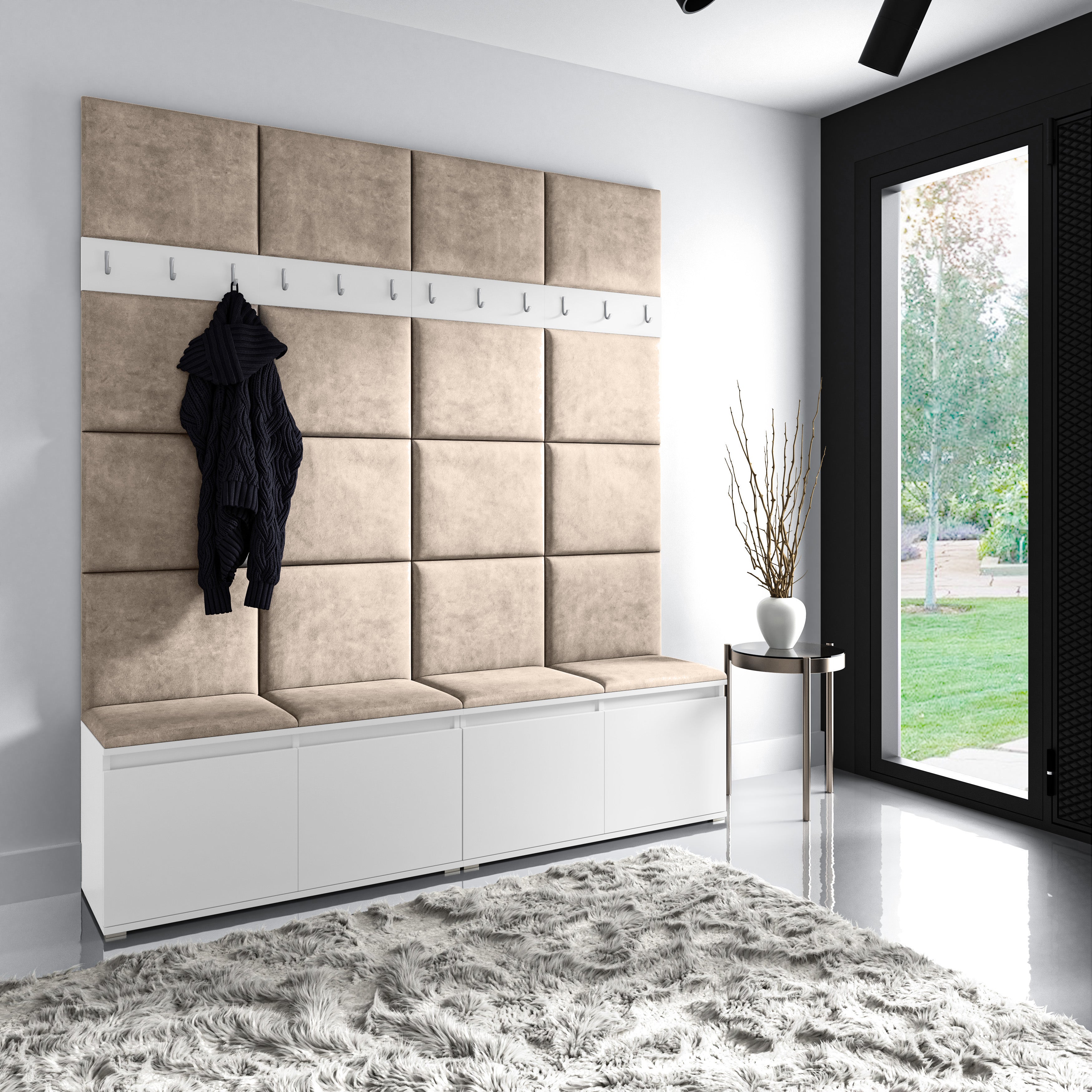 PK Emi 4 Flurgarderobe weiß - Polsterpaneele in verschiedenen Farben