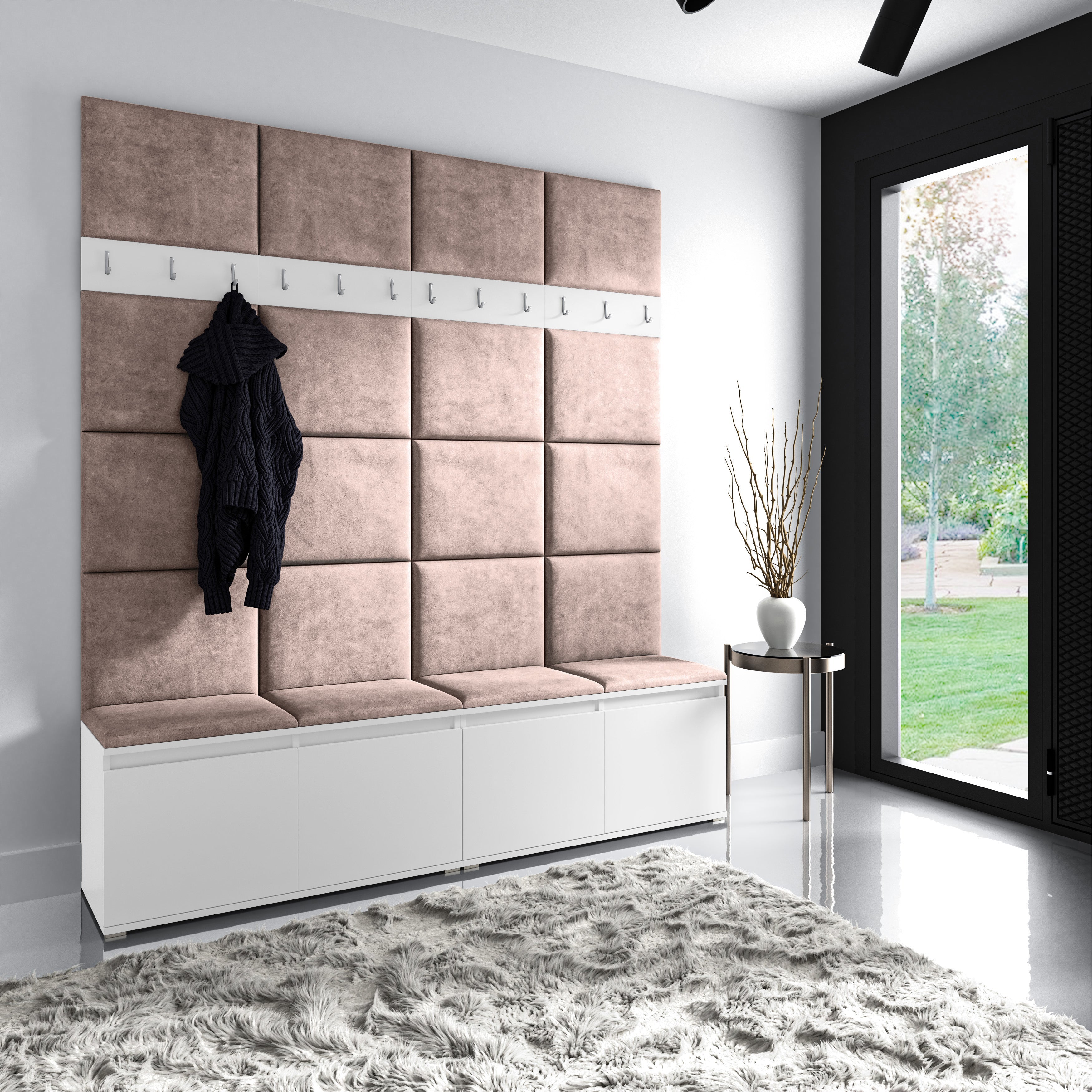 PK Emi 4 Flurgarderobe weiß - Polsterpaneele in verschiedenen Farben