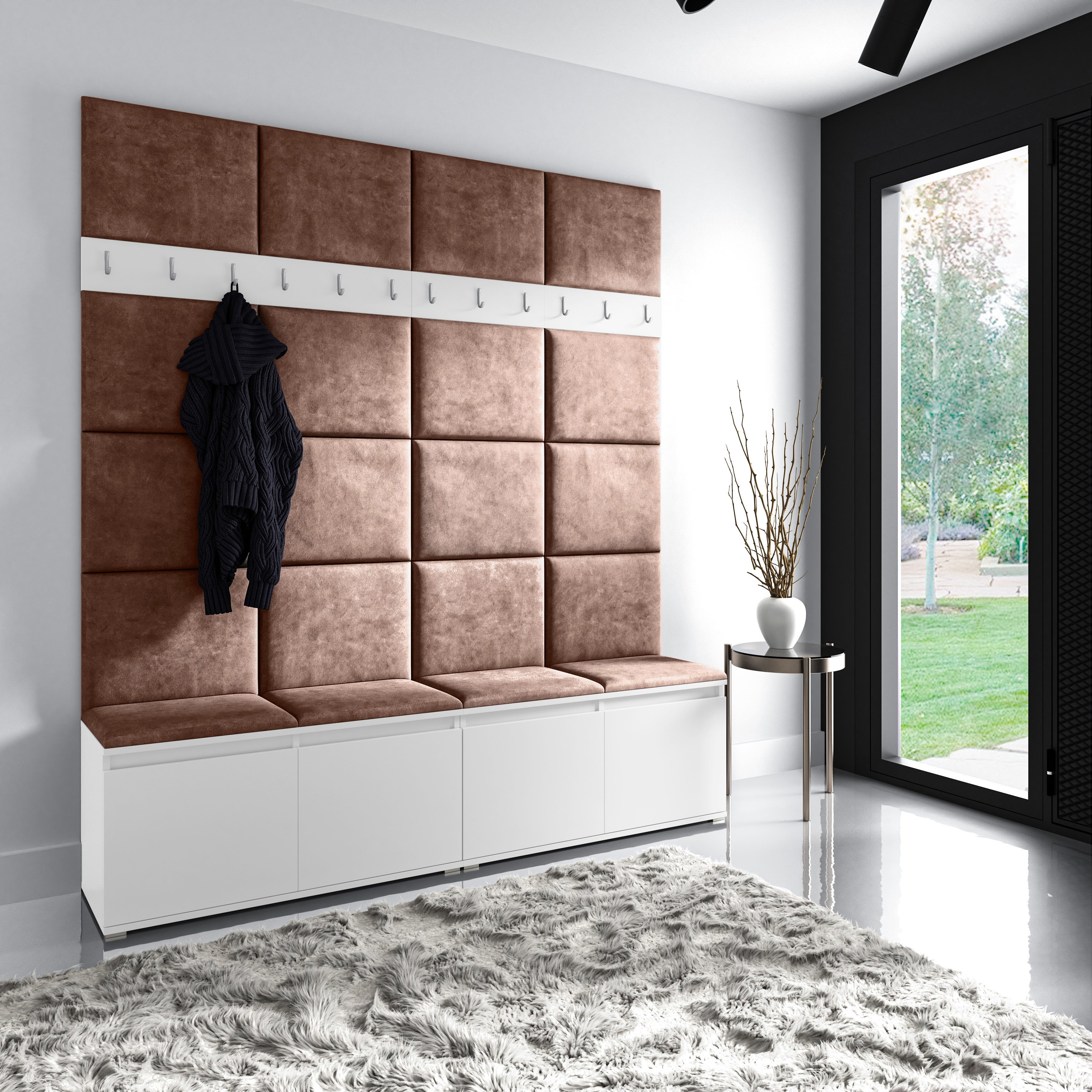 PK Emi 4 Flurgarderobe weiß - Polsterpaneele in verschiedenen Farben