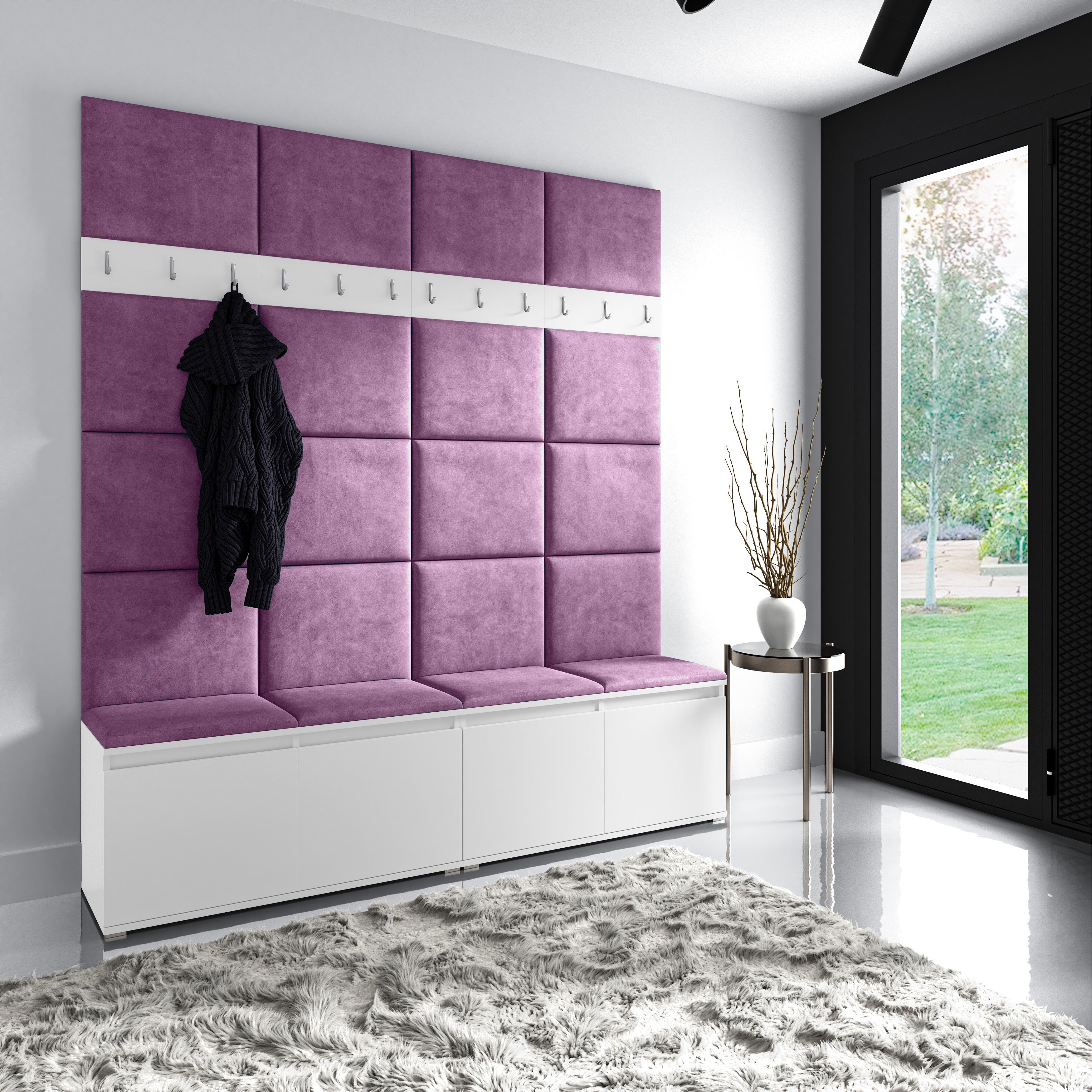 PK Emi 4 Flurgarderobe weiß - Polsterpaneele in verschiedenen Farben