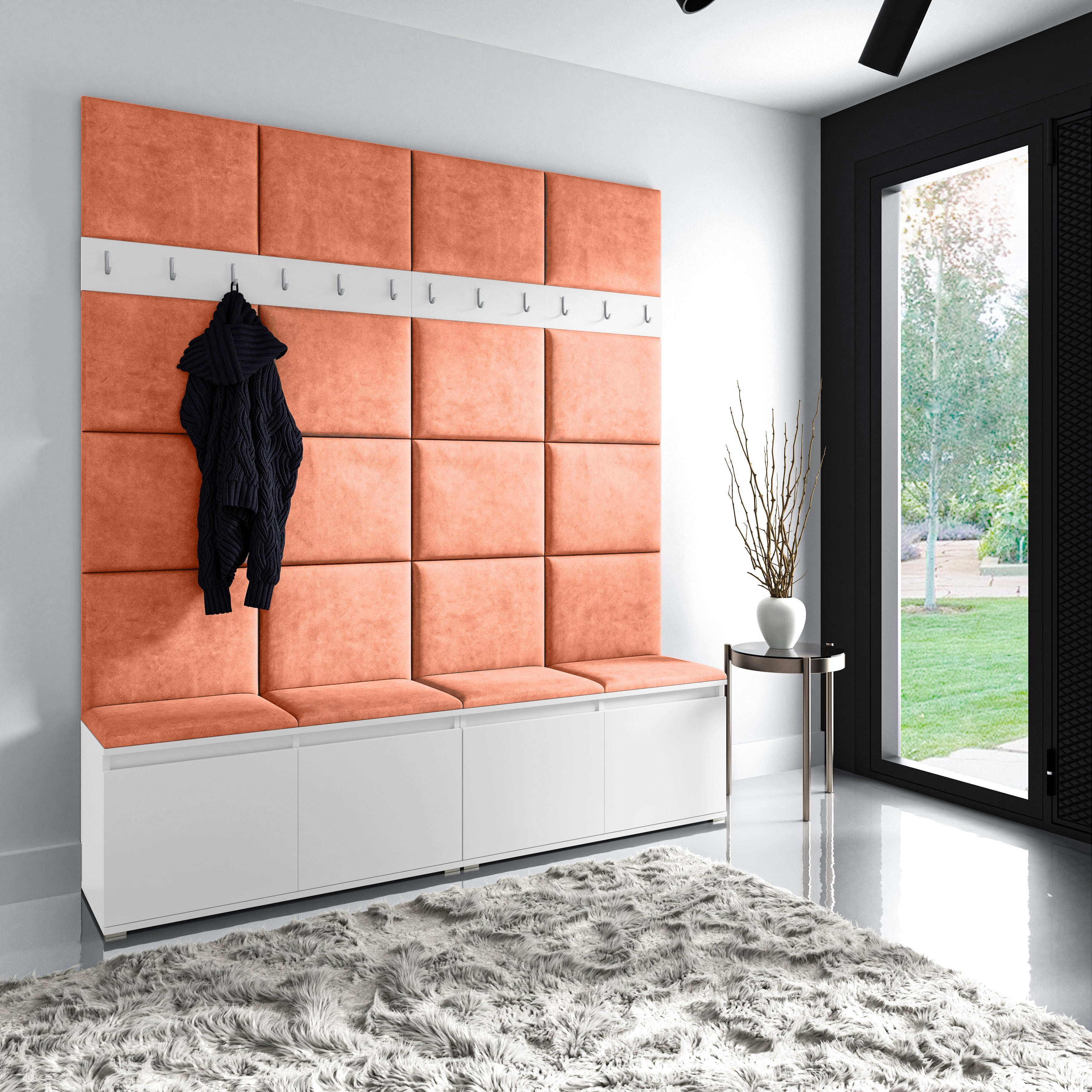 PK Emi 4 Flurgarderobe weiß - Polsterpaneele in verschiedenen Farben