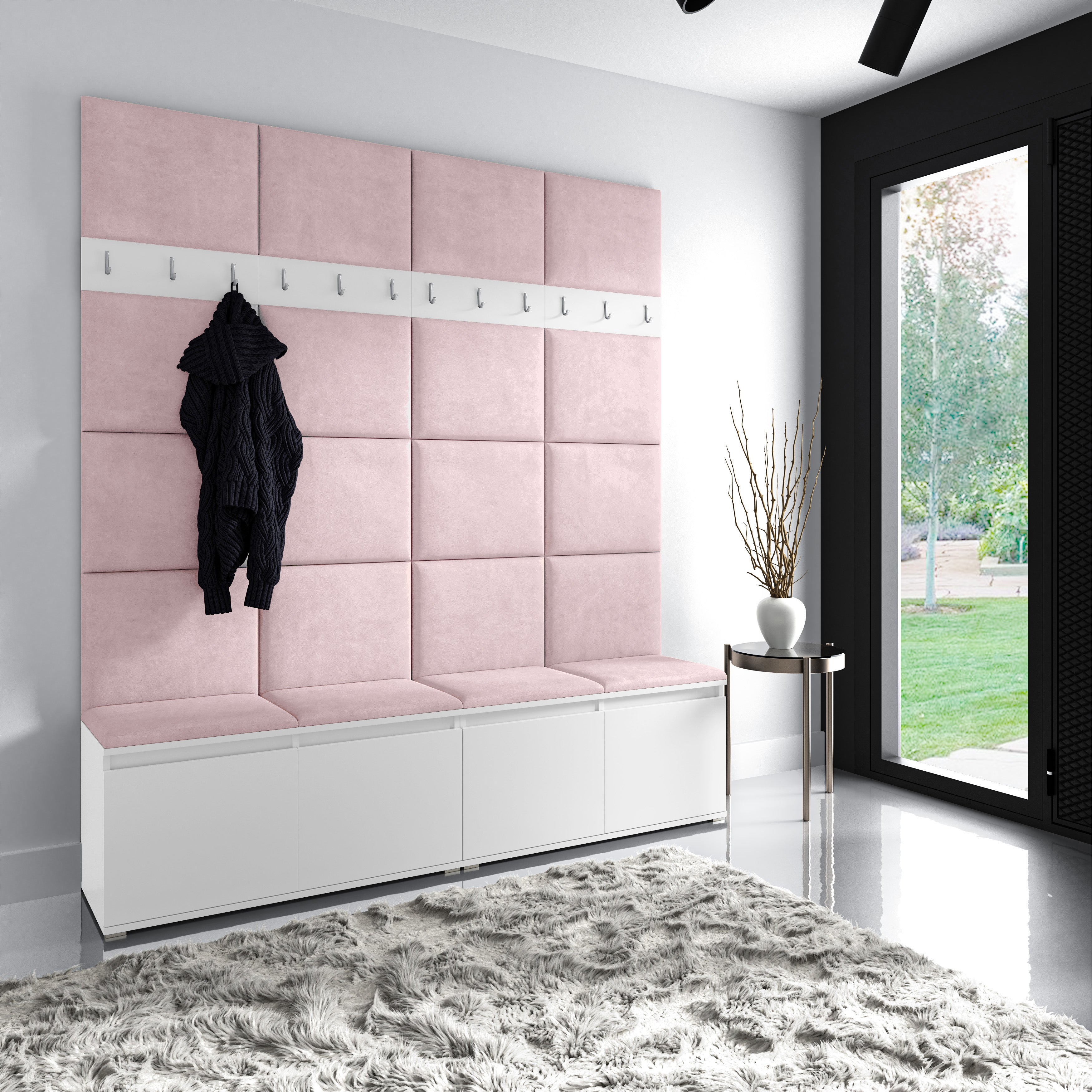 PK Emi 4 Flurgarderobe weiß - Polsterpaneele in verschiedenen Farben