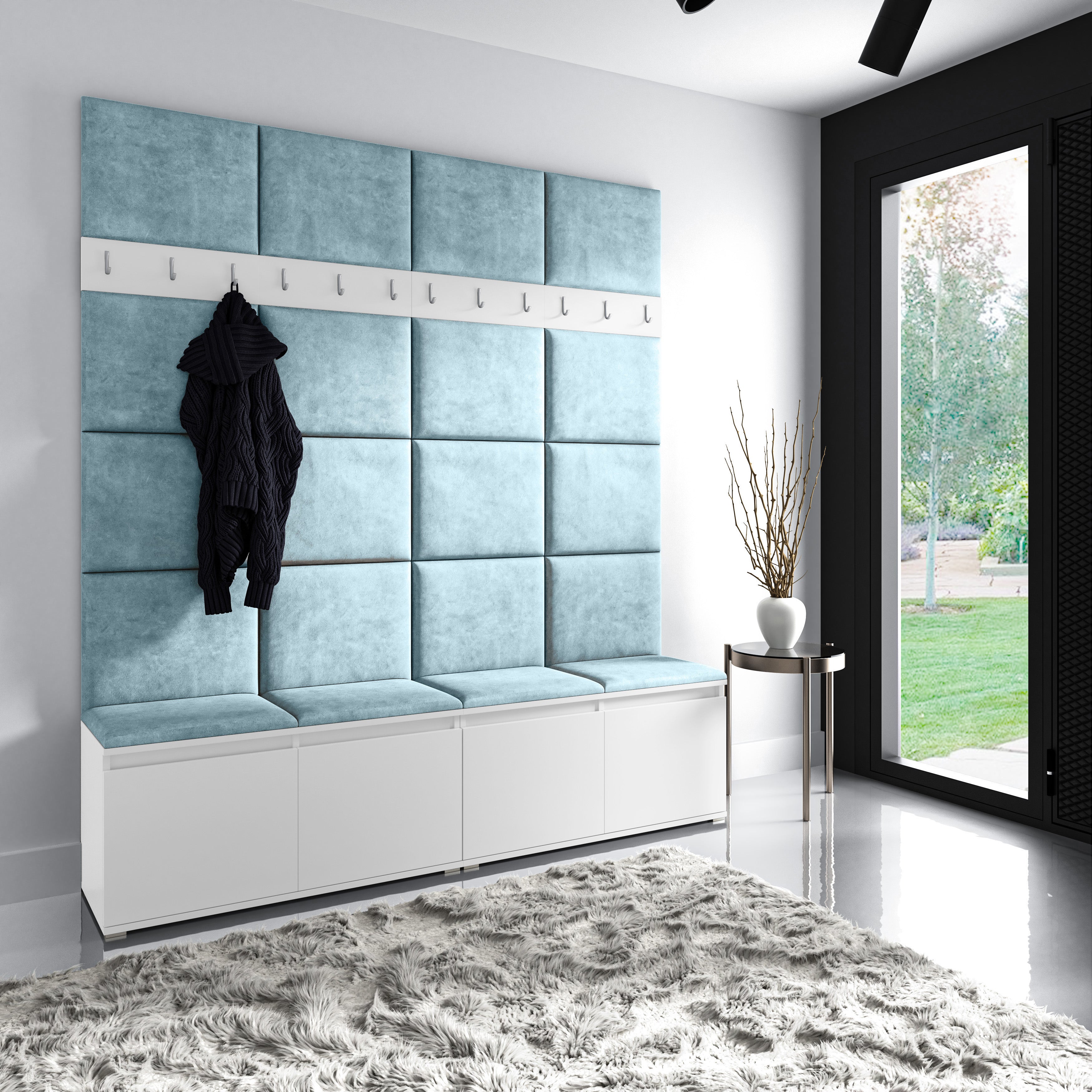 PK Emi 4 Flurgarderobe weiß - Polsterpaneele in verschiedenen Farben