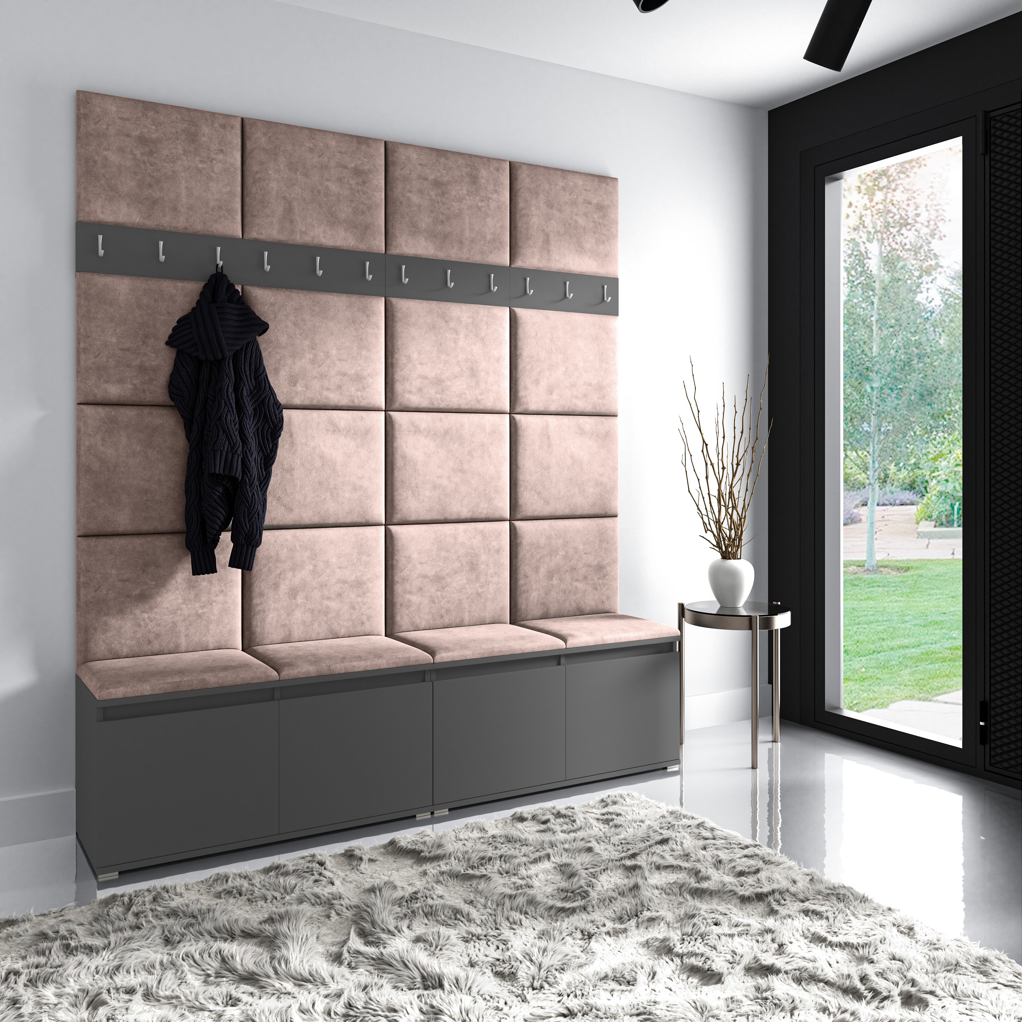 PK Emi 4 Hallway Wardrobe Graphite - Upholstered Panels in Various Colours