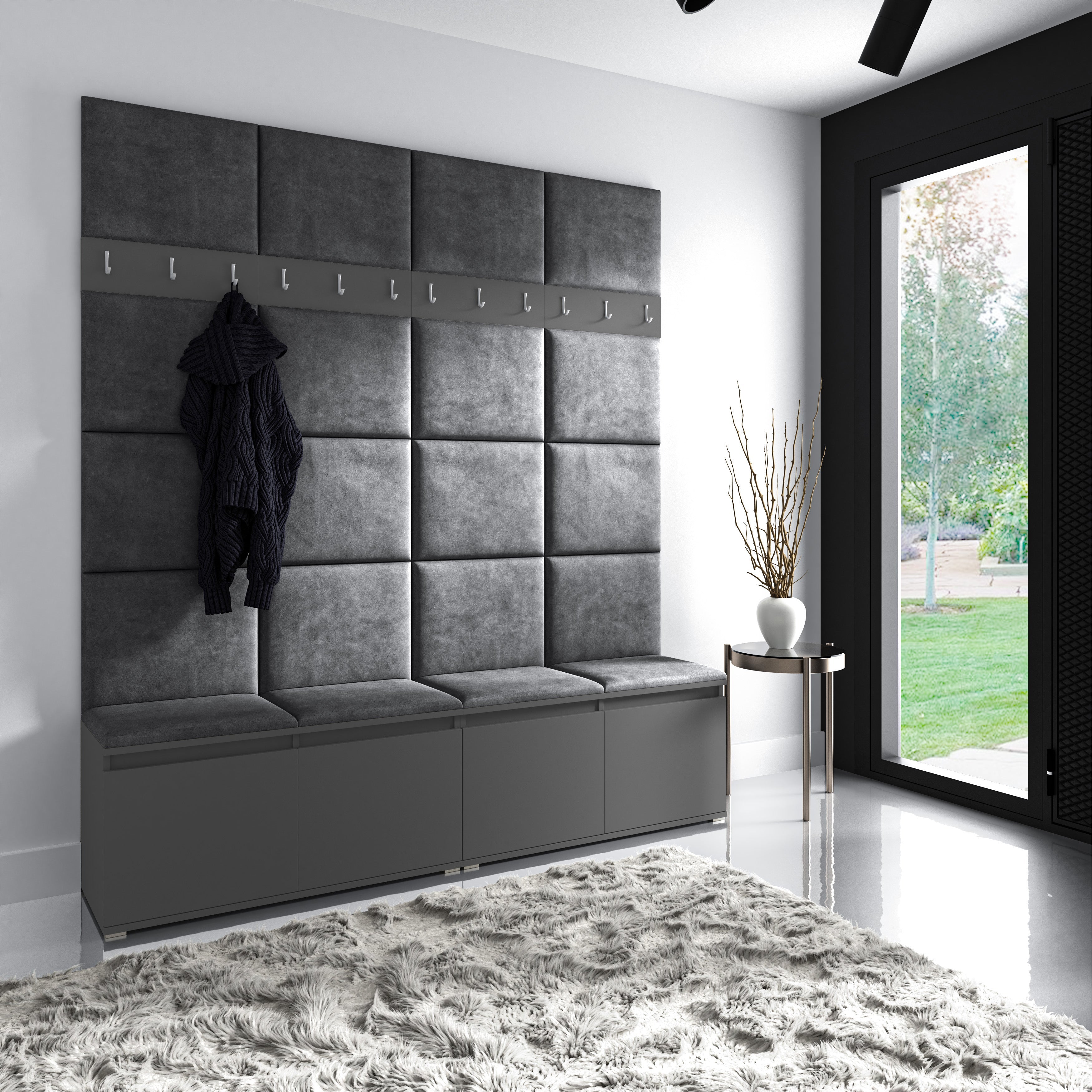 PK Emi 4 Hallway Wardrobe Graphite - Upholstered Panels in Various Colours