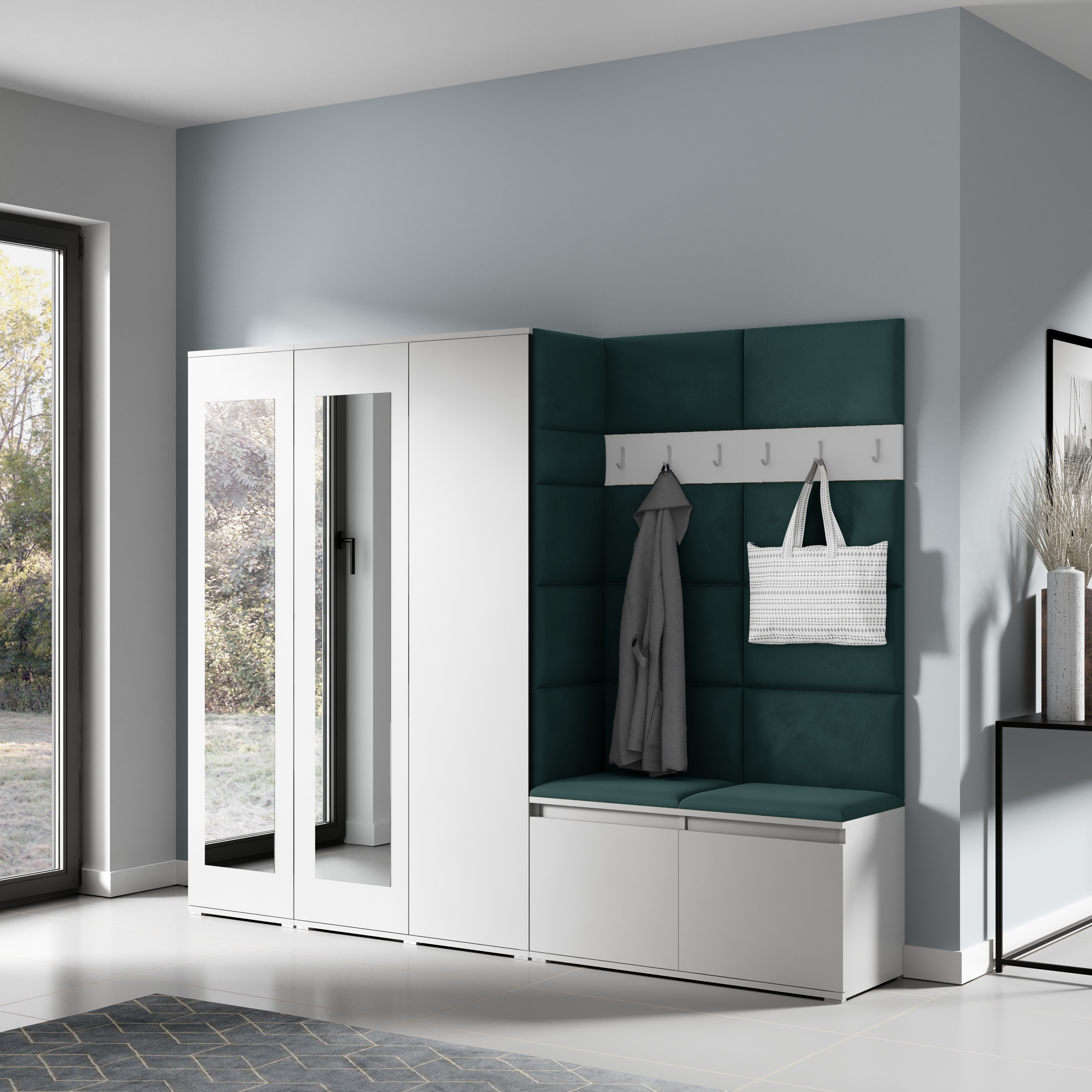 PK Emi 15 Hallway Wardrobe White - Upholstered Panels in Various Colours
