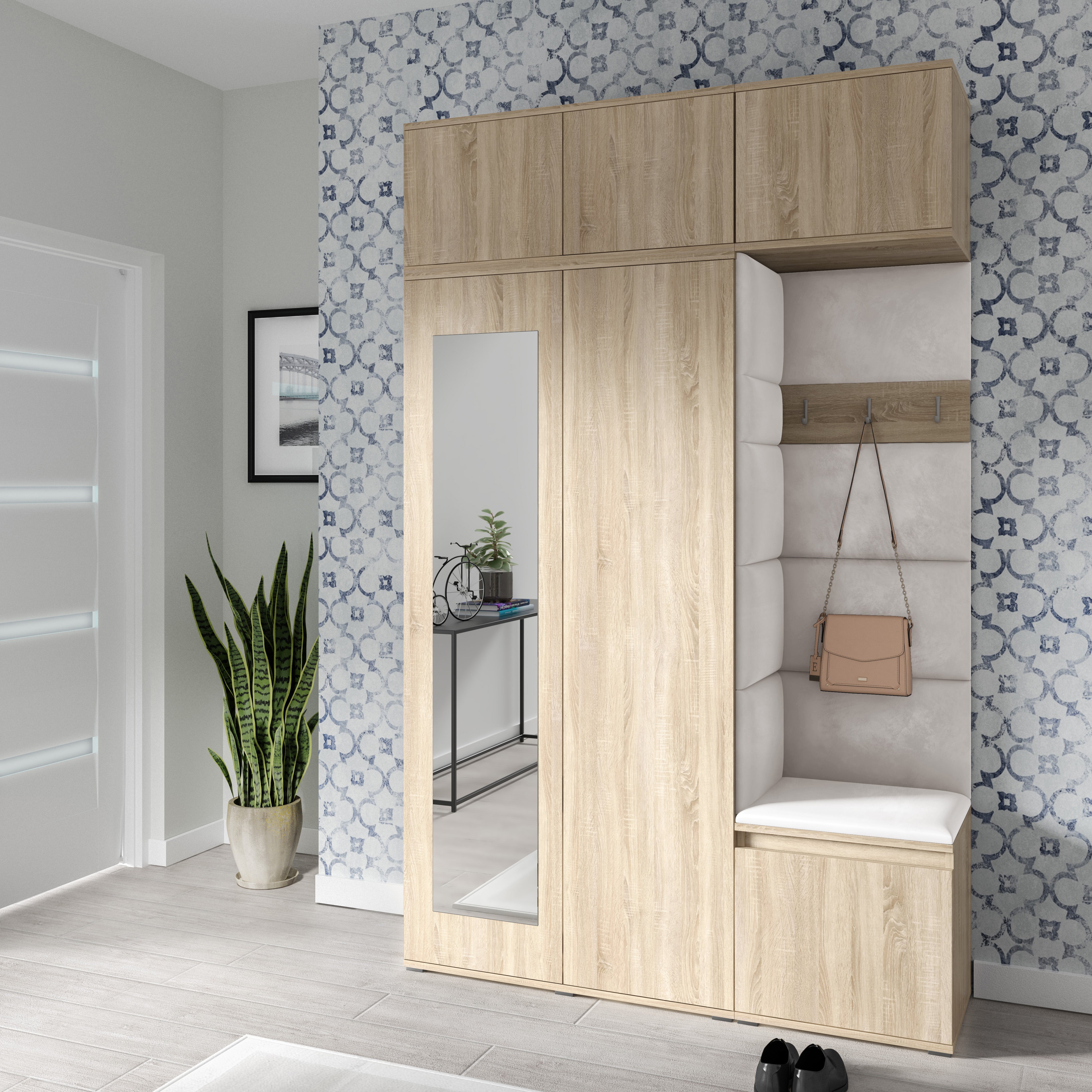 PK Emi 18 Hallway Wardrobe Sonoma Oak - Upholstered Panels in Various Colours