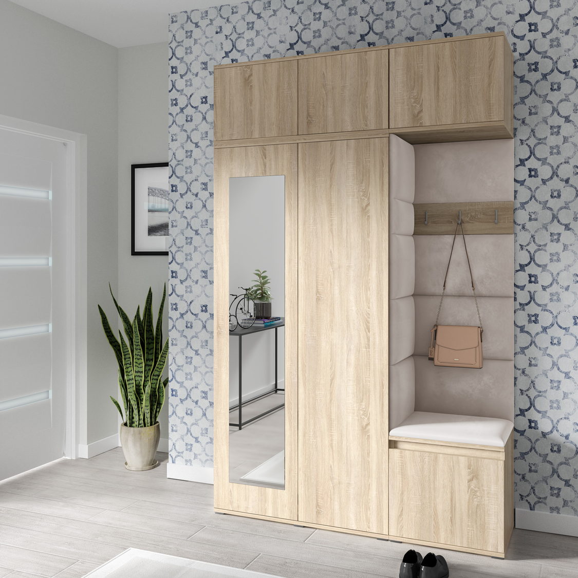 PK Emi 18 Flurgarderobe Sonoma Eiche - Polsterpaneele in verschiedenen Farben