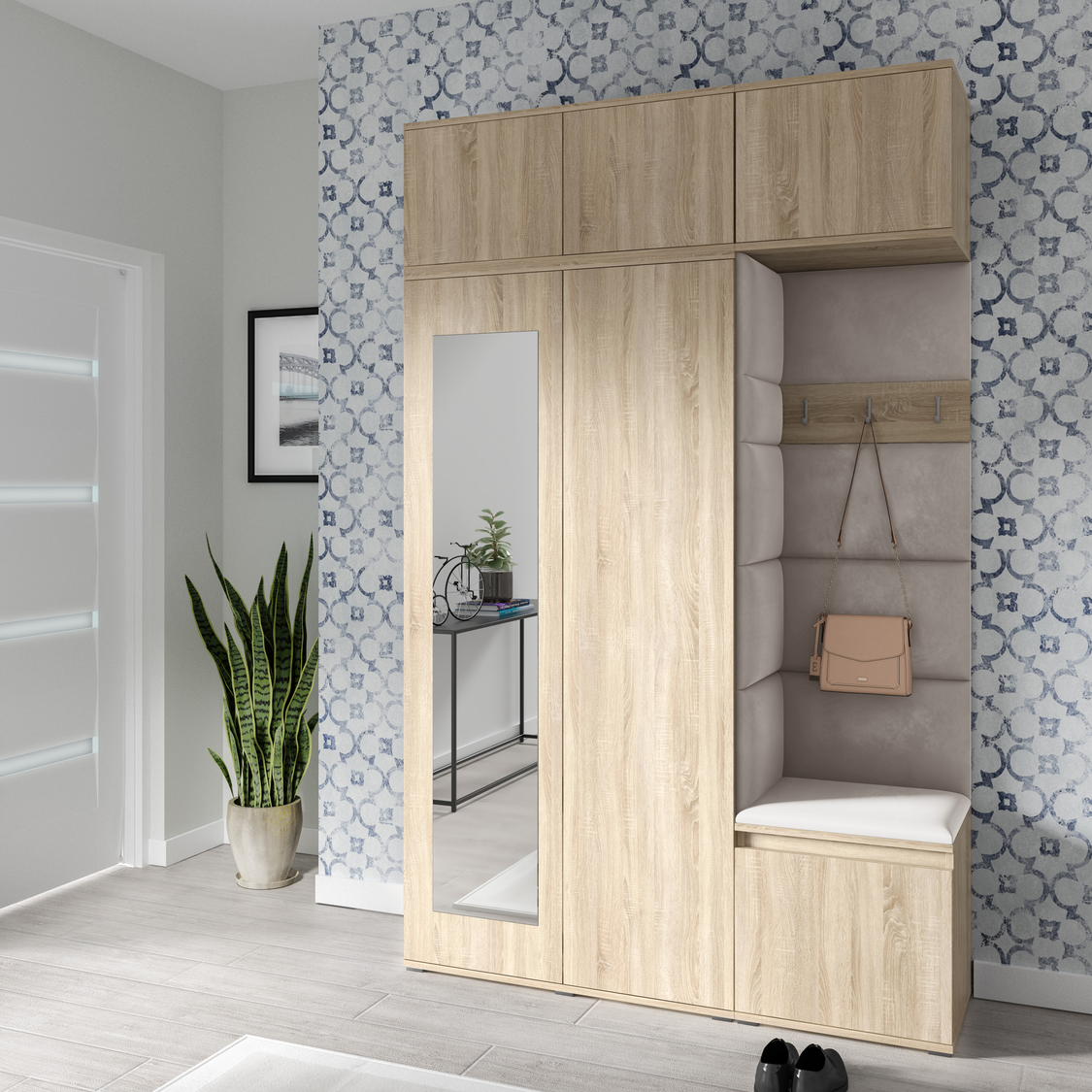 PK Emi 18 Flurgarderobe Sonoma Eiche - Polsterpaneele in verschiedenen Farben