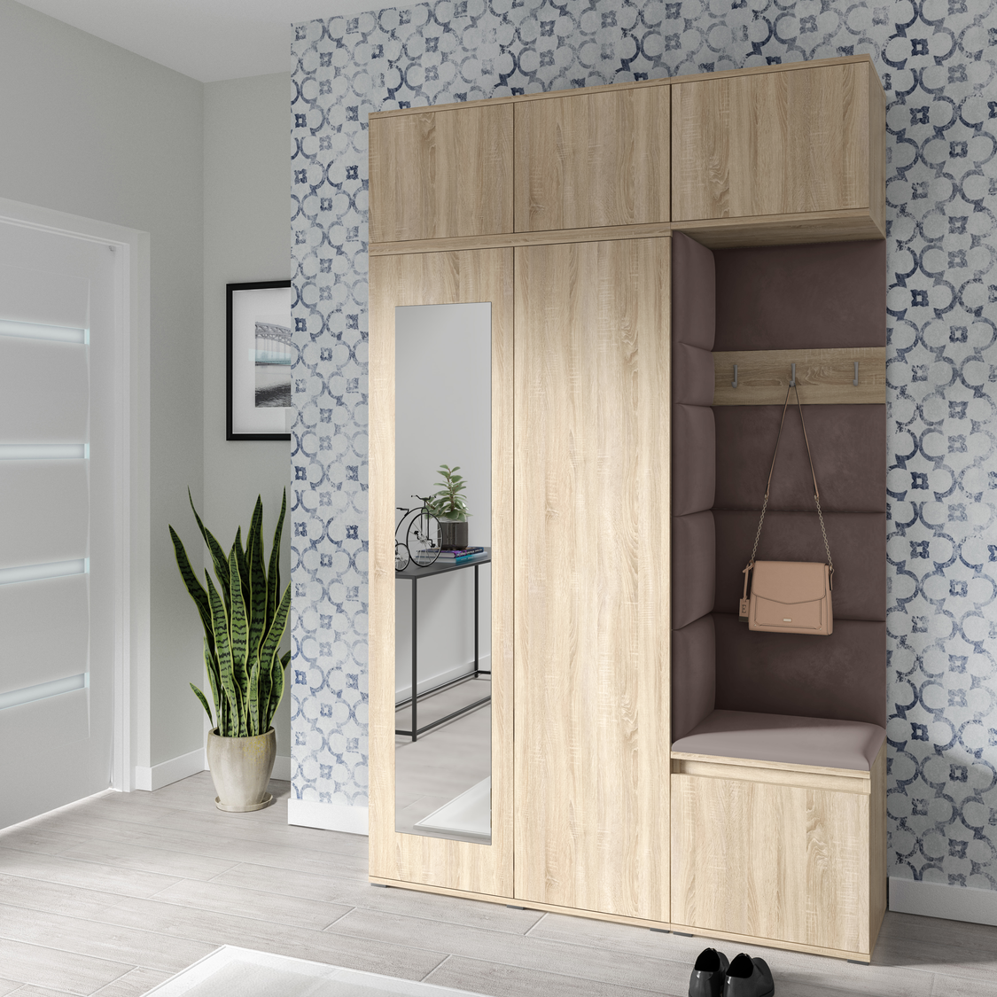 PK Emi 18 Flurgarderobe Sonoma Eiche - Polsterpaneele in verschiedenen Farben