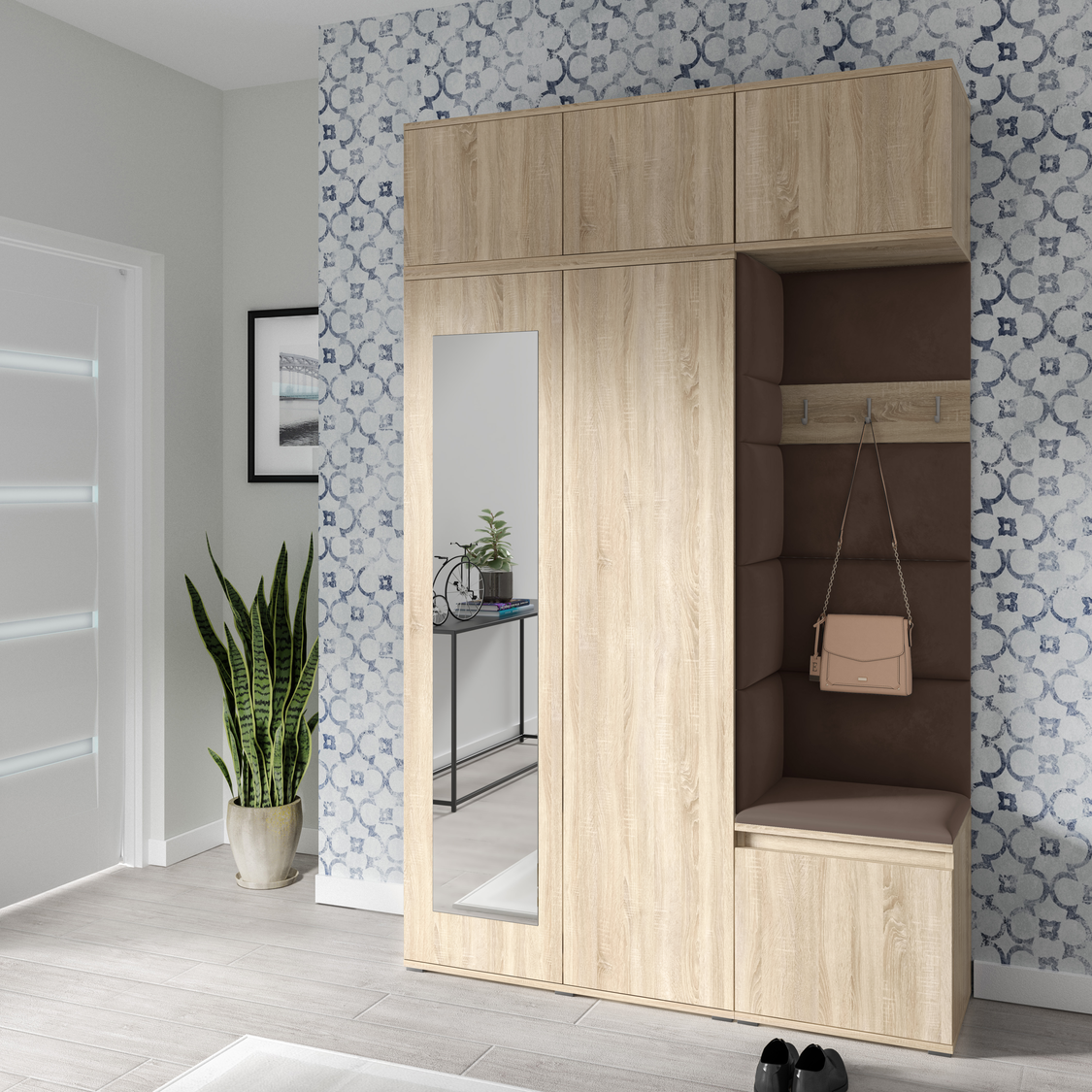 PK Emi 18 Flurgarderobe Sonoma Eiche - Polsterpaneele in verschiedenen Farben