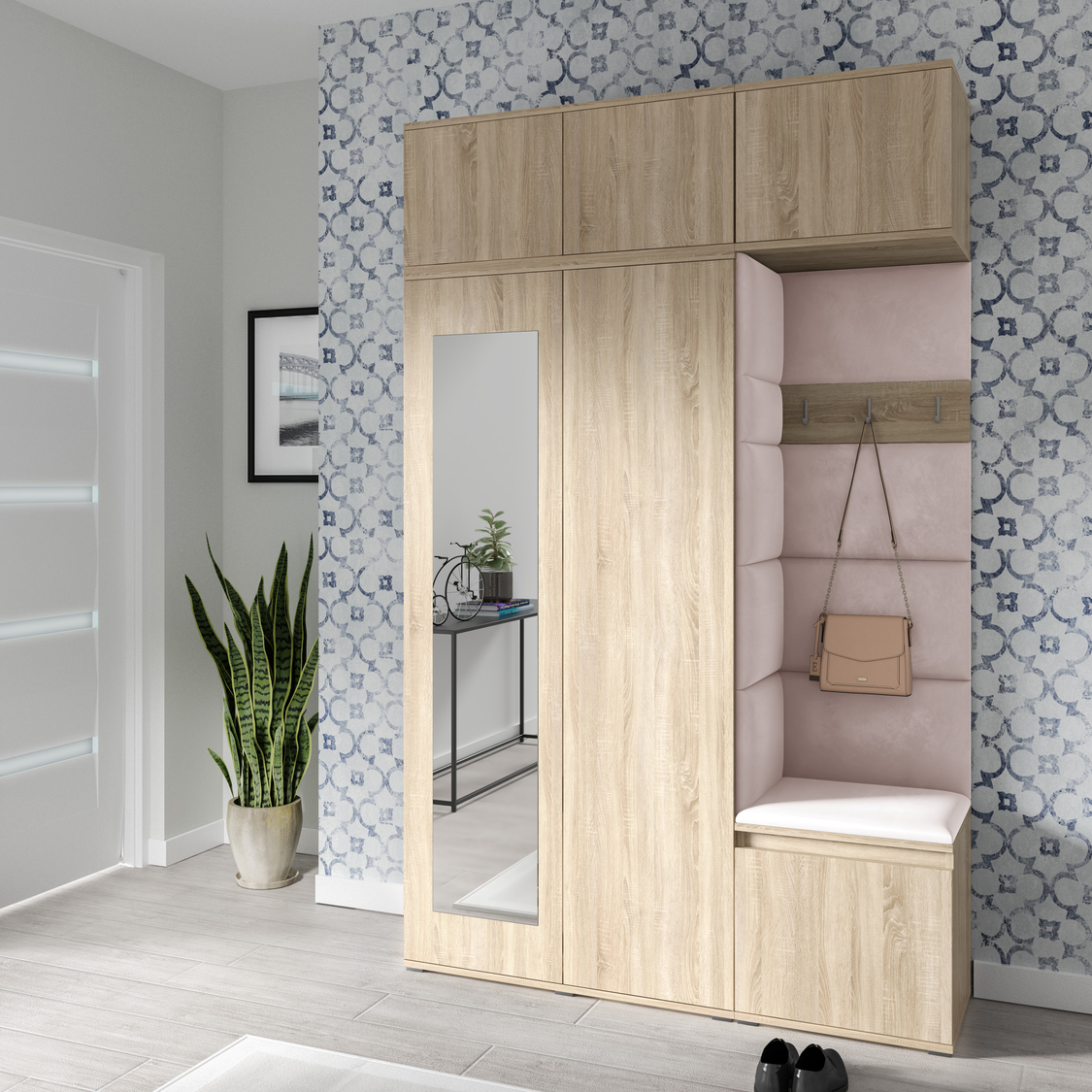 PK Emi 18 Flurgarderobe Sonoma Eiche - Polsterpaneele in verschiedenen Farben