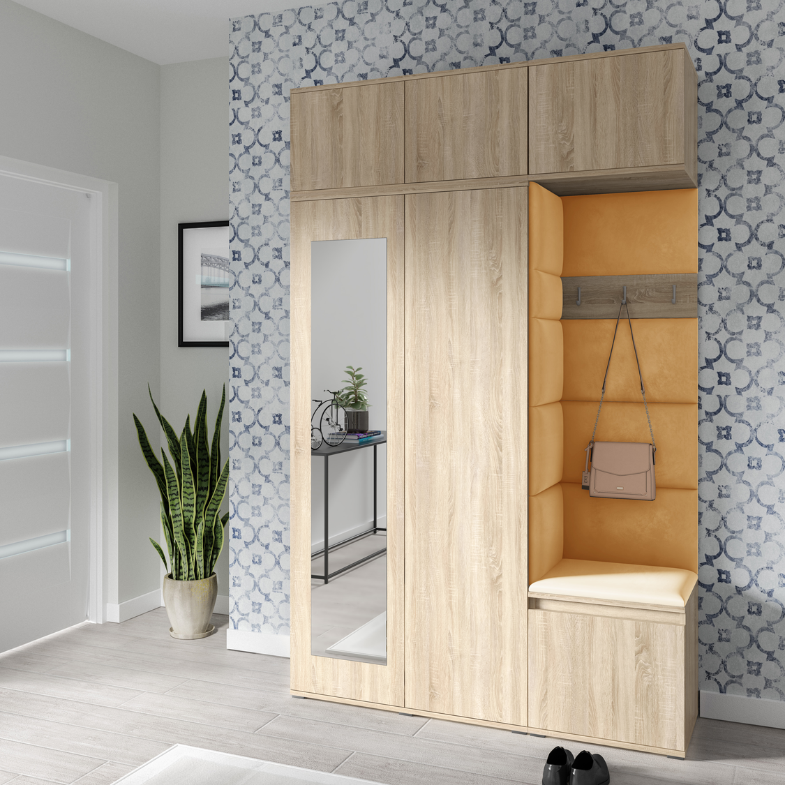 PK Emi 18 Flurgarderobe Sonoma Eiche - Polsterpaneele in verschiedenen Farben