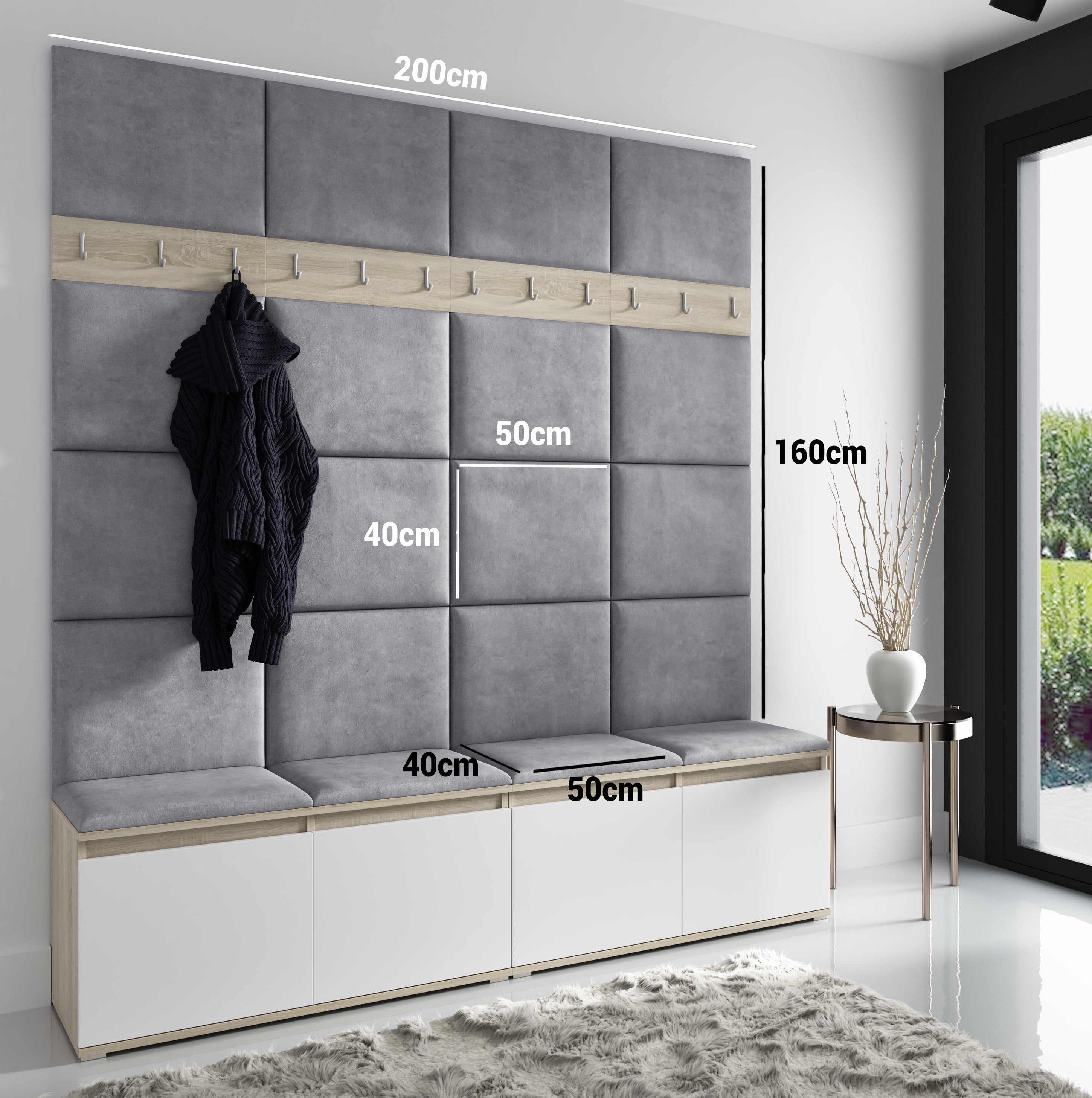 PK Emi 4 Hallway Wardrobe Graphite - Upholstered Panels in Various Colours