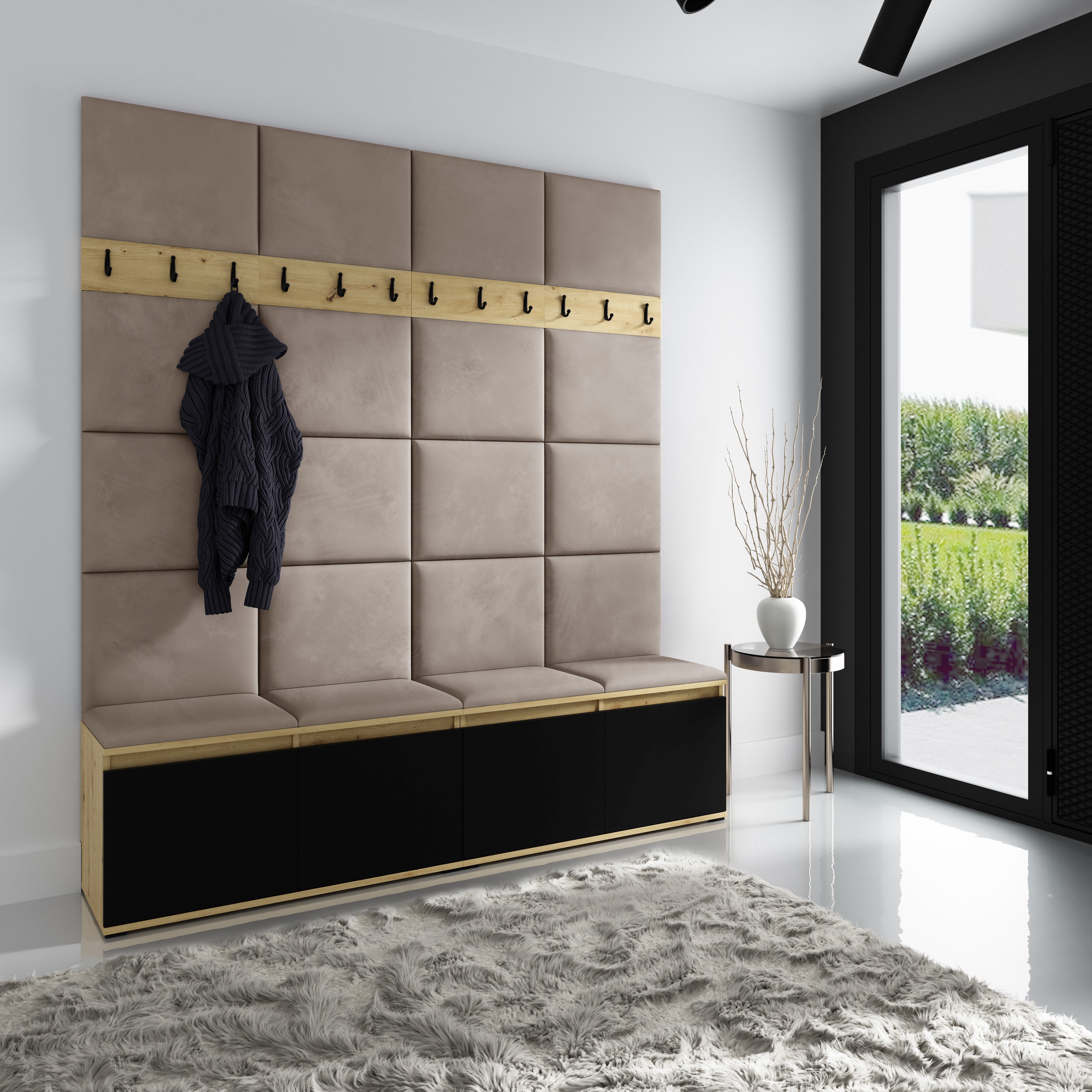 PK Emi 4 Hallway Wardrobe Artisan Oak / Black - Upholstered Panels in Various Colours