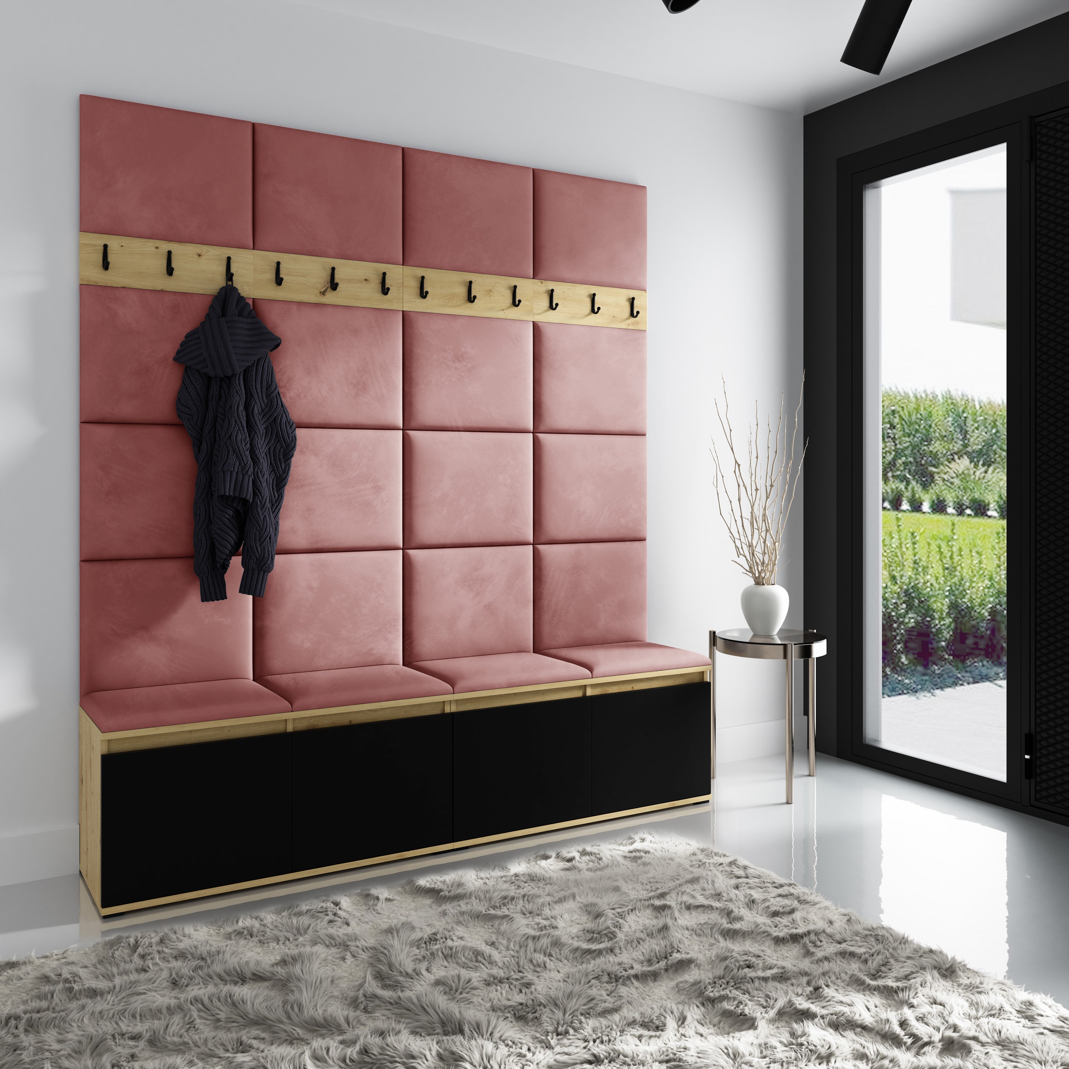 PK Emi 4 Hallway Wardrobe Artisan Oak / Black - Upholstered Panels in Various Colours
