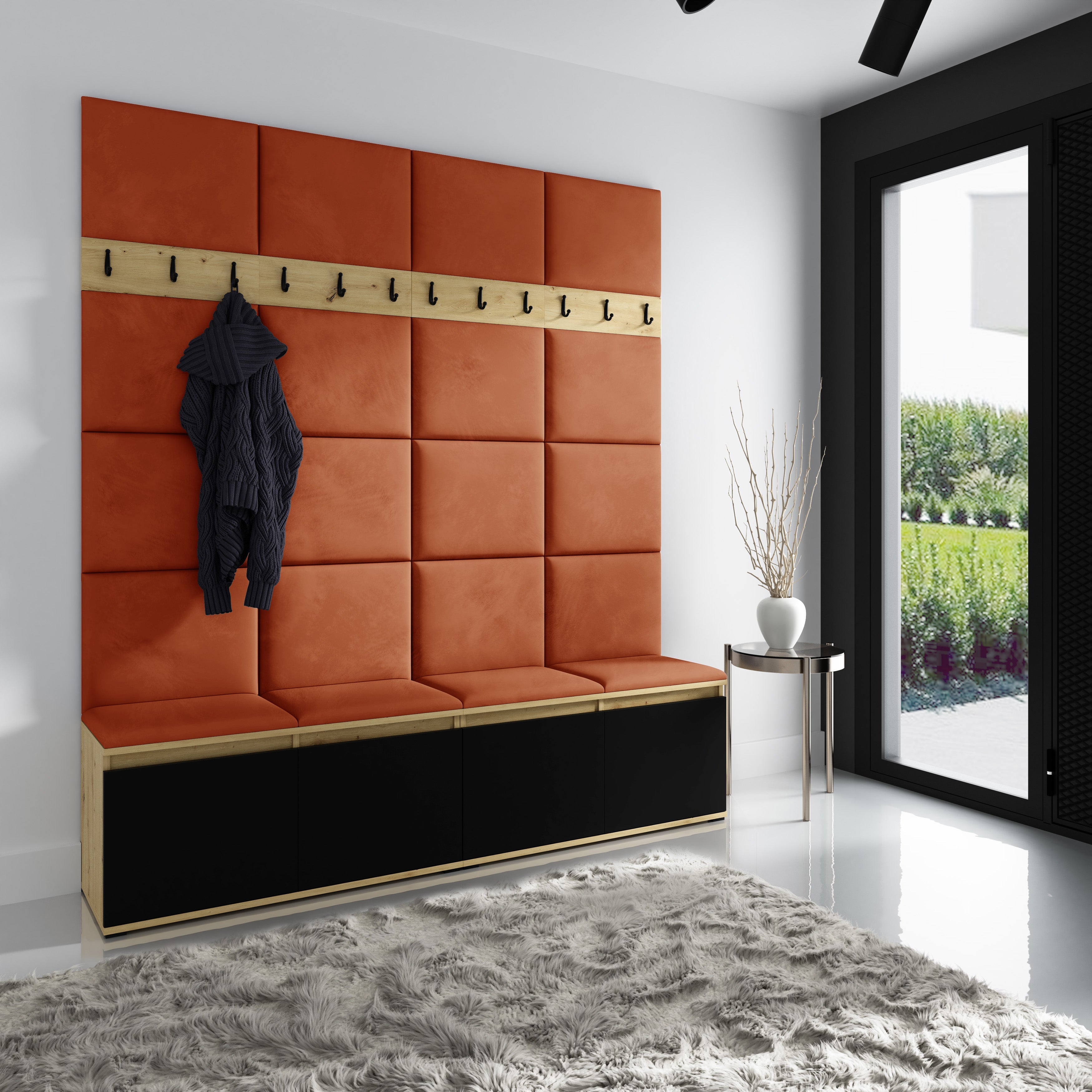 PK Emi 4 Hallway Wardrobe Artisan Oak / Black - Upholstered Panels in Various Colours