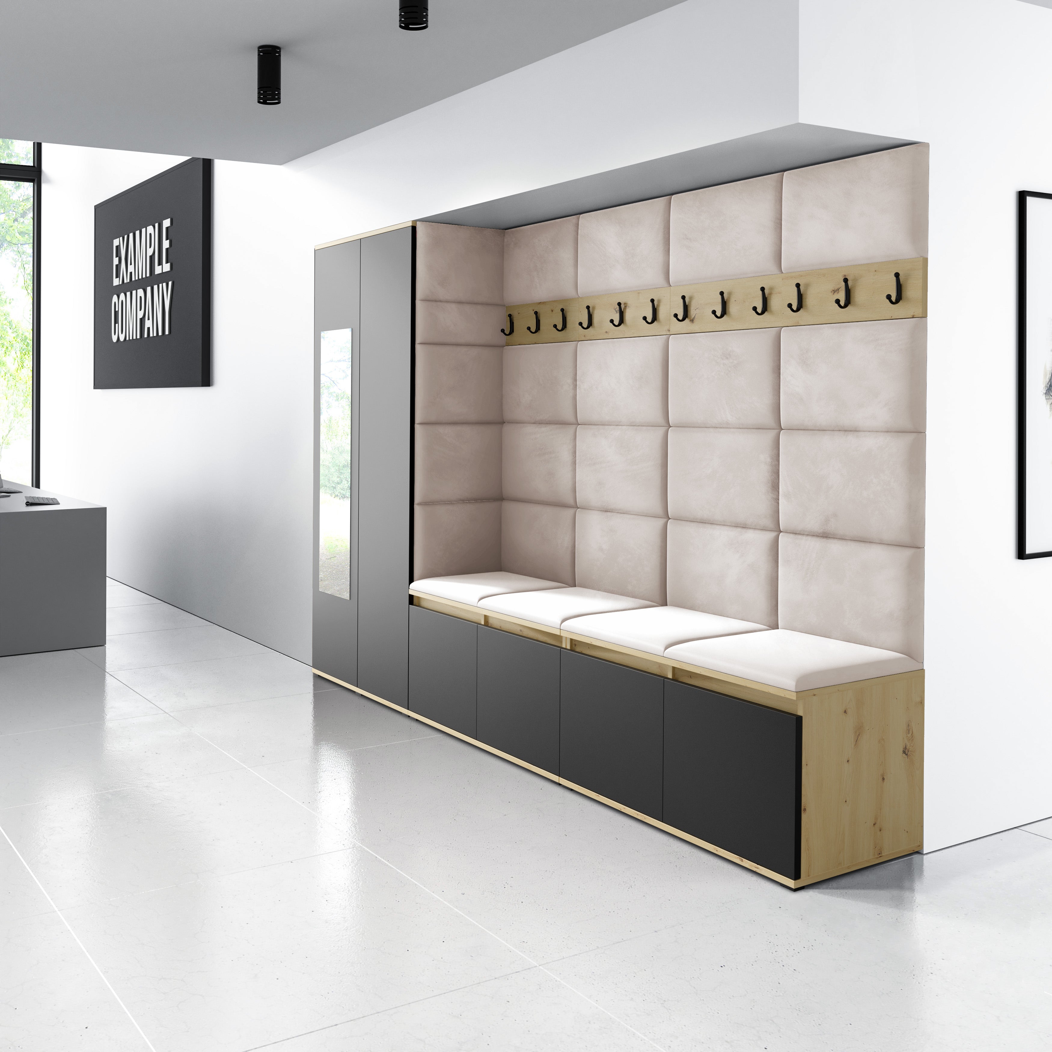 PK Emi 9 Hallway Wardrobe Artisan Oak / Black - Upholstered Panels in Various Colours