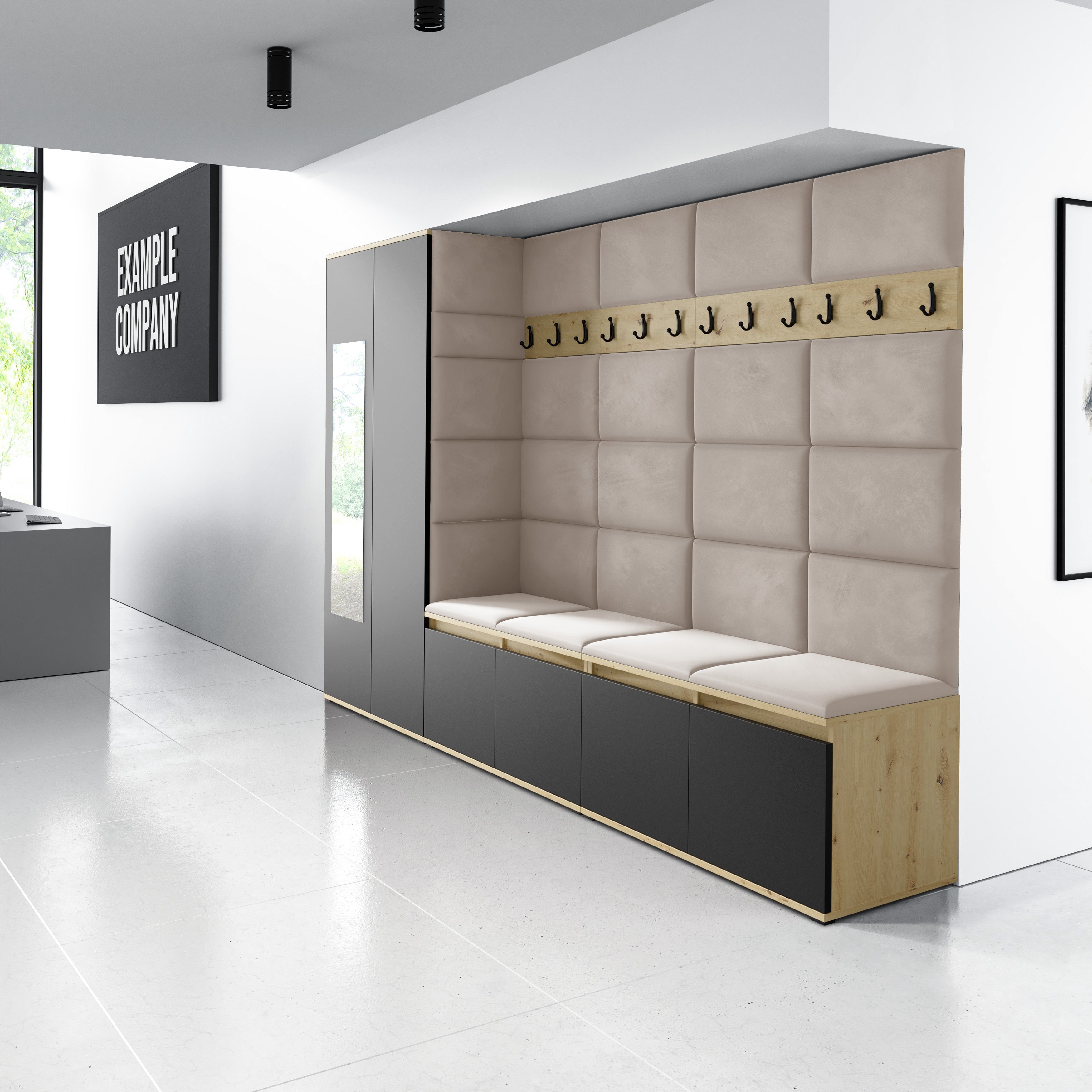 PK Emi 9 Hallway Wardrobe Artisan Oak / Black - Upholstered Panels in Various Colours