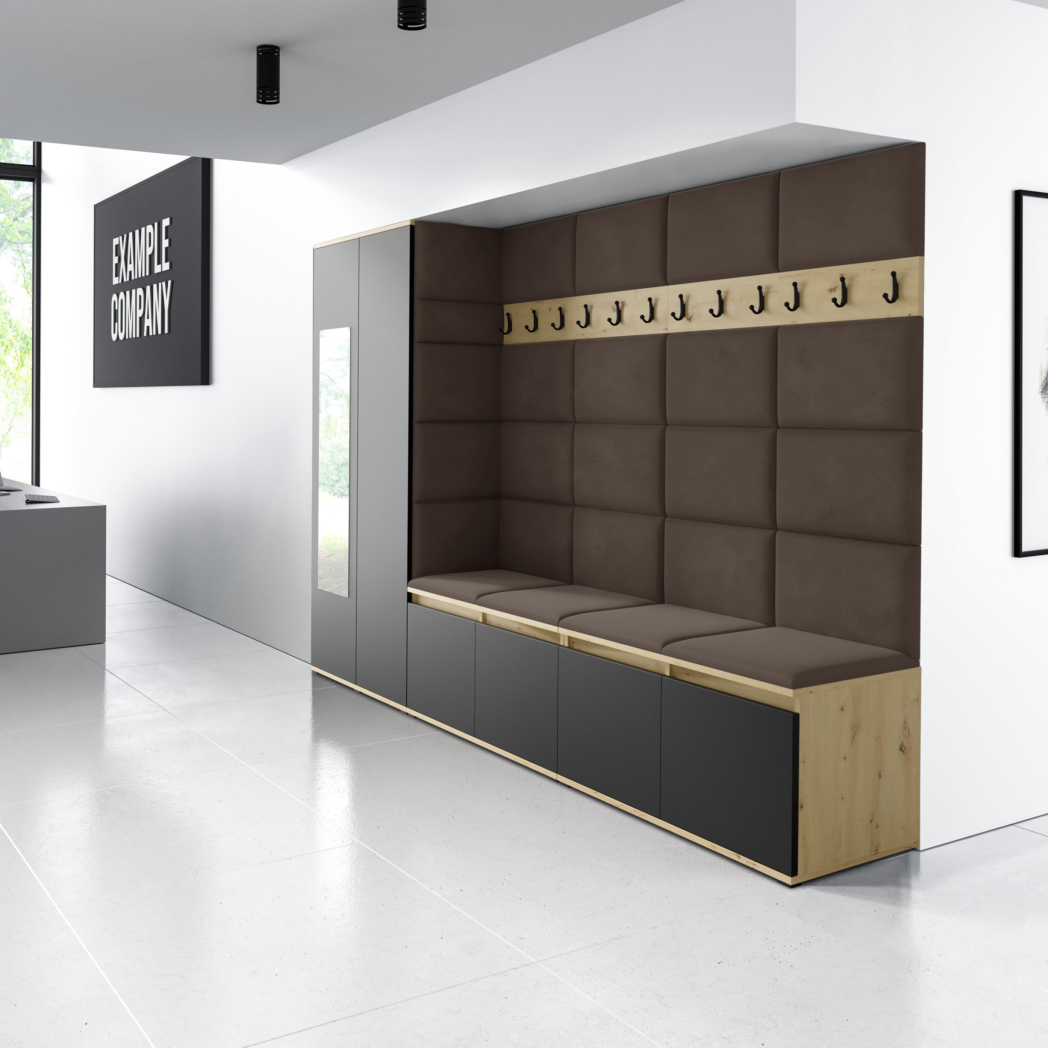 PK Emi 9 Hallway Wardrobe Artisan Oak / Black - Upholstered Panels in Various Colours