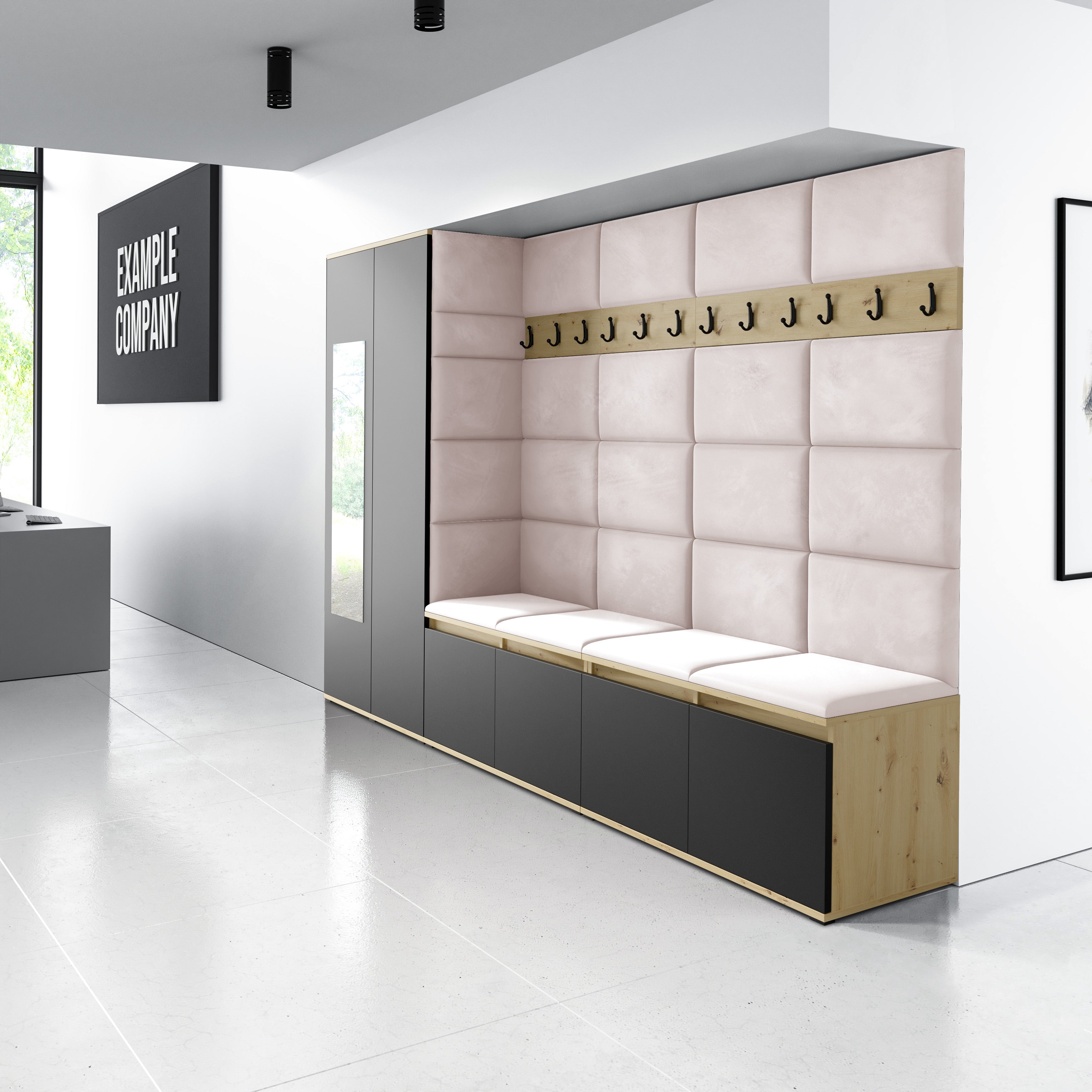 PK Emi 9 Hallway Wardrobe Artisan Oak / Black - Upholstered Panels in Various Colours