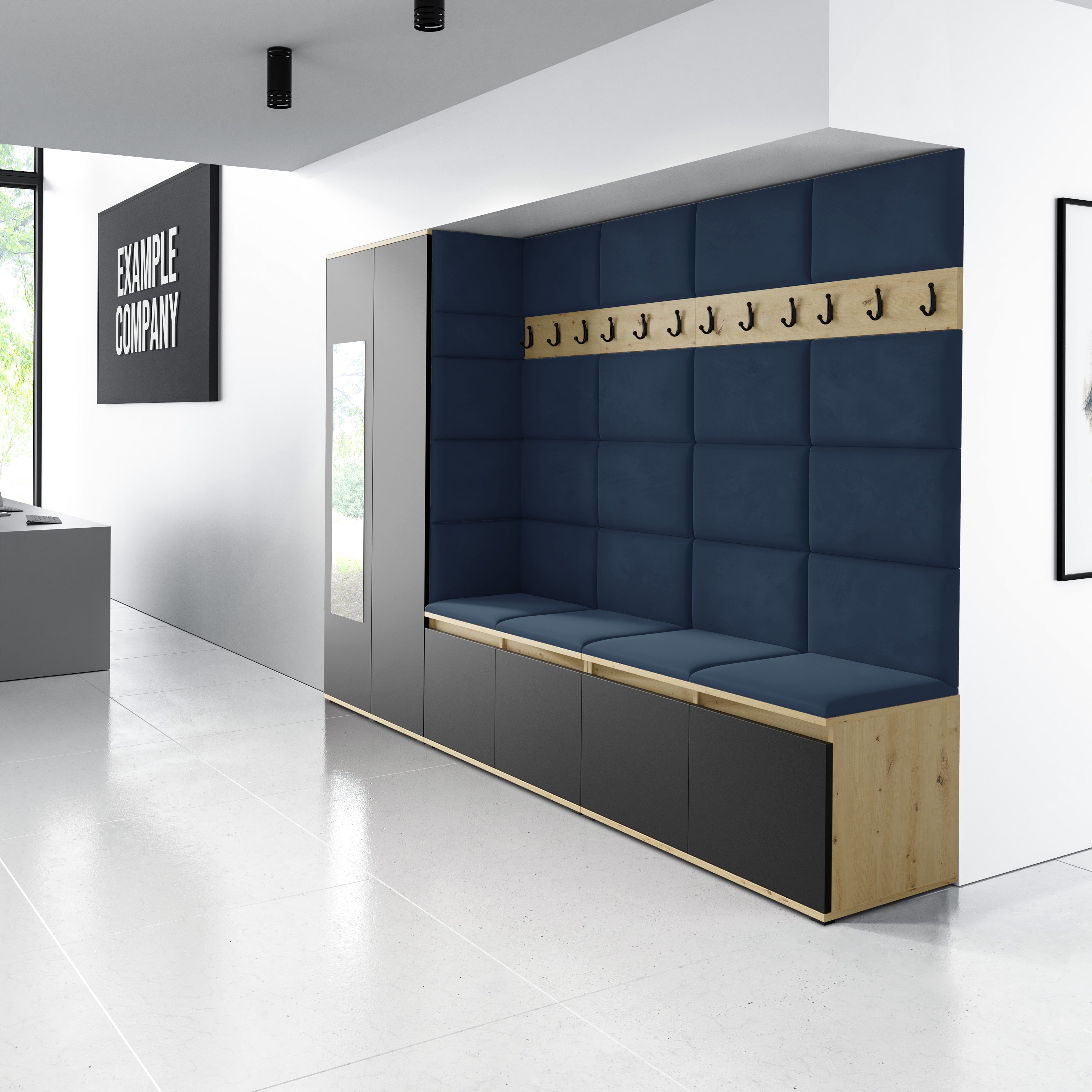 PK Emi 9 Hallway Wardrobe Artisan Oak / Black - Upholstered Panels in Various Colours